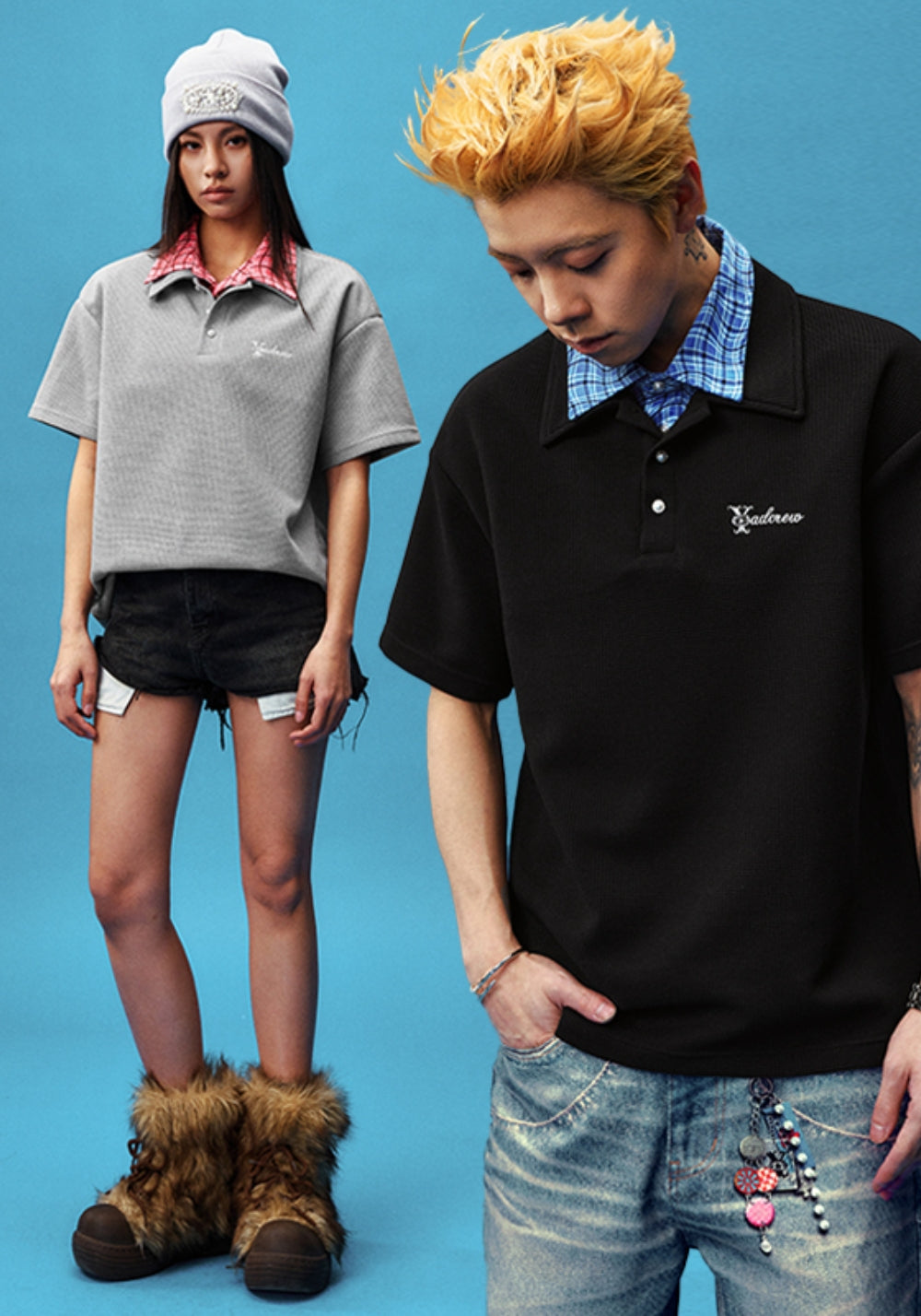 YADcrew丨YADcrew Double-Collar Distorted Polo-Black - PSYLOS 1, YADcrew丨YADcrew Double-Collar Distorted Polo-Black, Shirt, YADcrew, PSYLOS 1