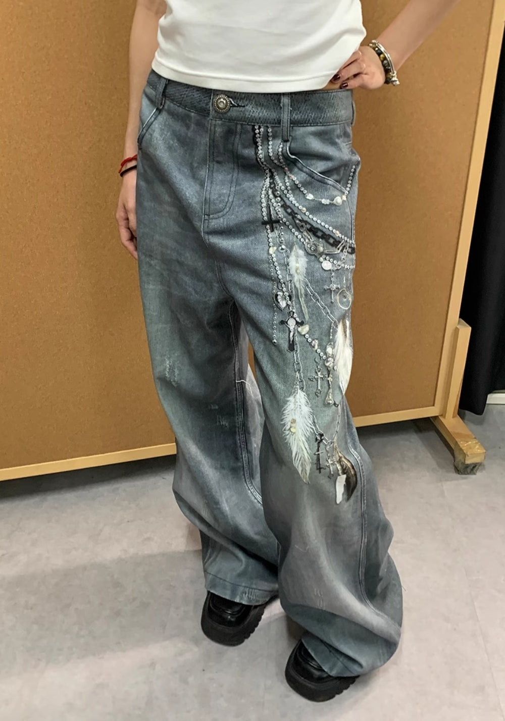 DND4DES丨All-Over Pearl Chain Denim Jeans - PSYLOS 1, DND4DES丨All-Over Pearl Chain Denim Jeans, Pants, DND4DES•JAPAN, PSYLOS 1