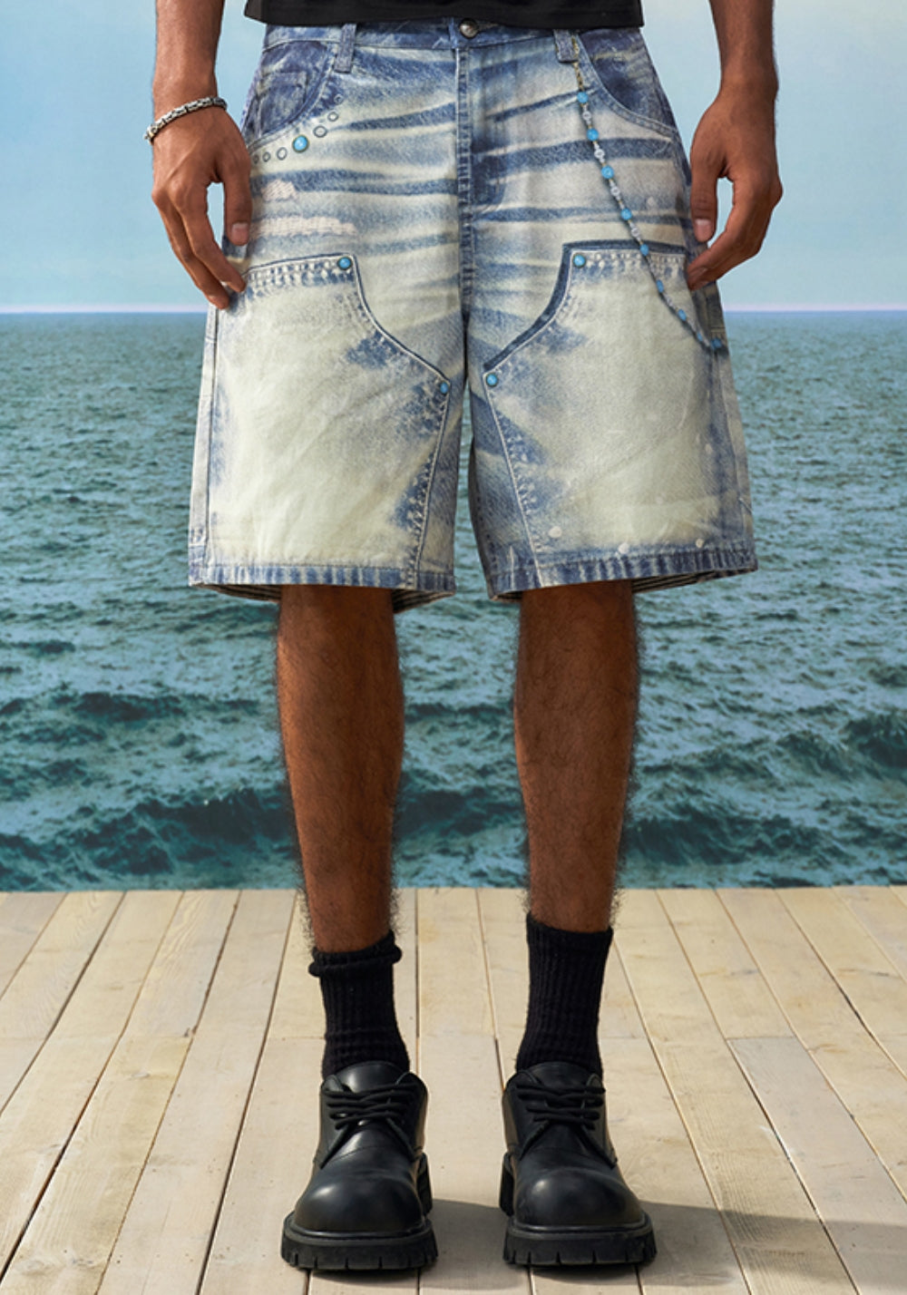 YADcrew丨YADcrew Turquoise Print Denim Shorts - PSYLOS 1, YADcrew丨YADcrew Turquoise Print Denim Shorts, Shorts, YADcrew•JAPAN, PSYLOS 1