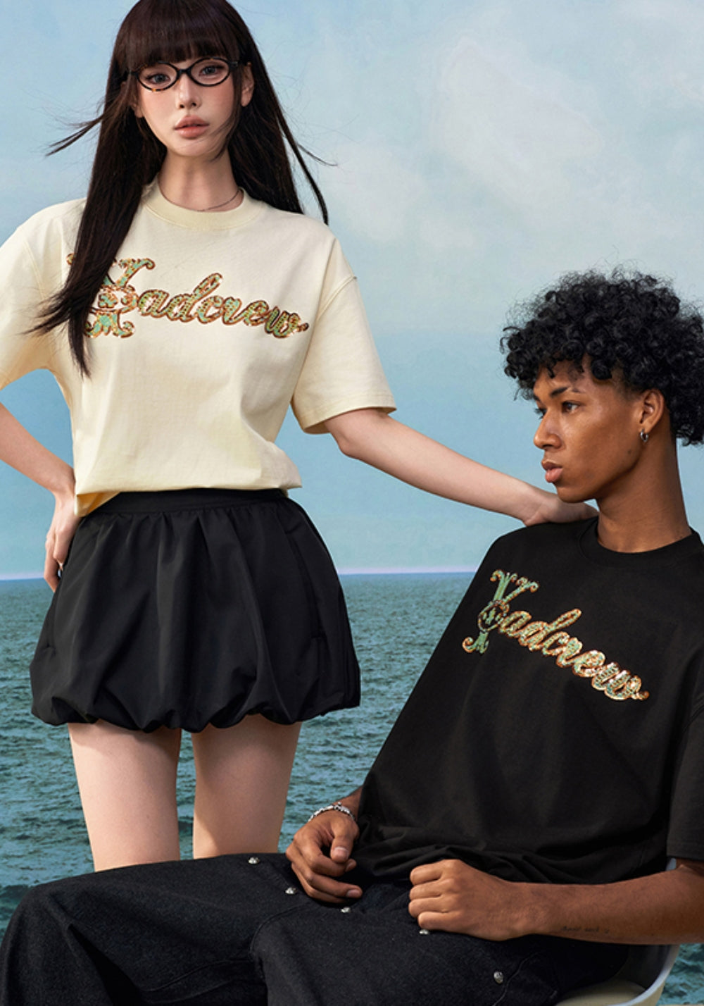 YADcrew丨YADcrew Beaded Pipe Embroidery Tee-Beige - PSYLOS 1, YADcrew丨YADcrew Beaded Pipe Embroidery Tee-Beige, T-Shirt, YADcrew•JAPAN, PSYLOS 1