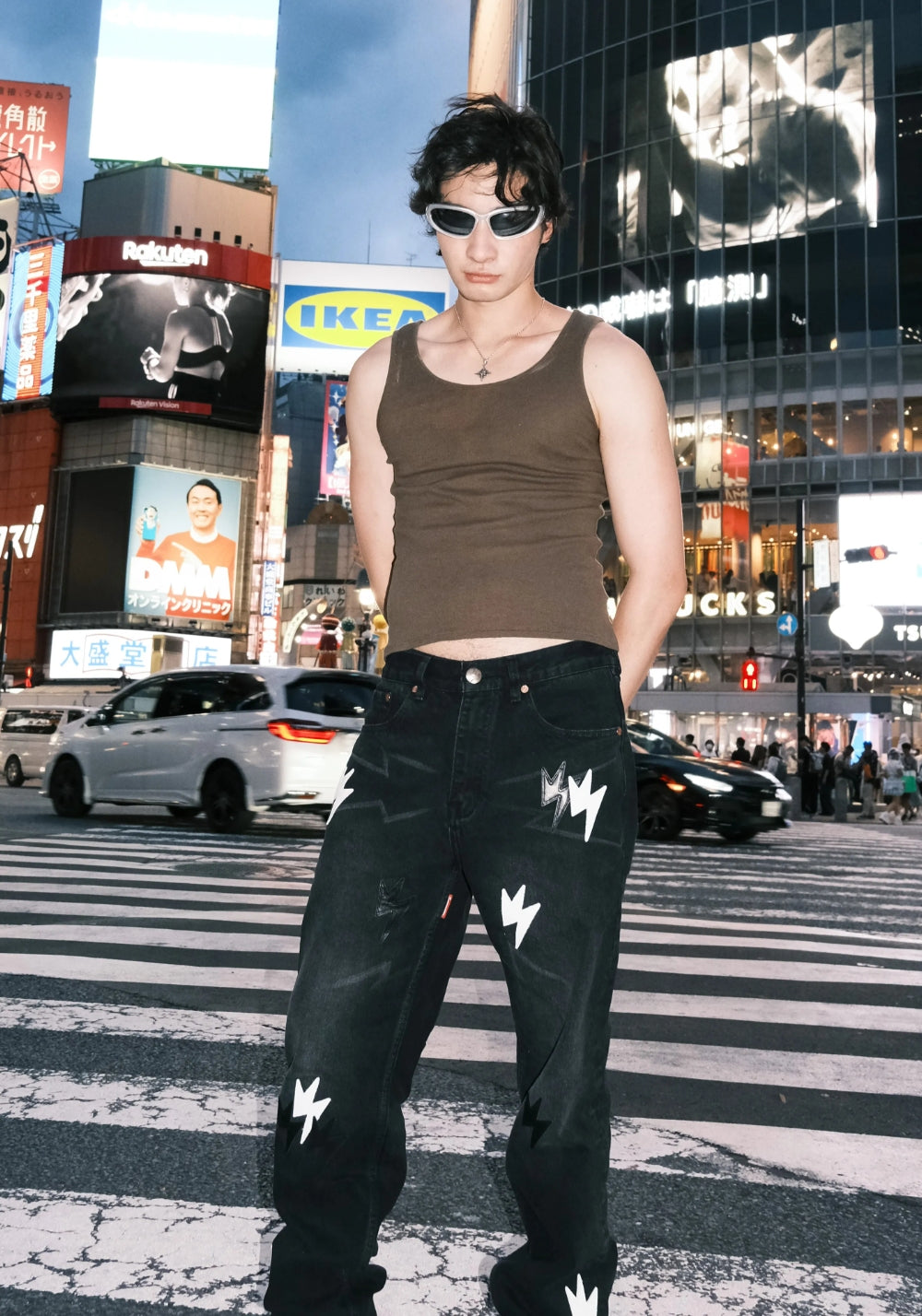 AMEXNOCAP丨Black and White Lightning Patch Straight-Leg Jeans - PSYLOS 1, AMEXNOCAP丨Black and White Lightning Patch Straight-Leg Jeans, Jeans, Amexnocap, PSYLOS 1