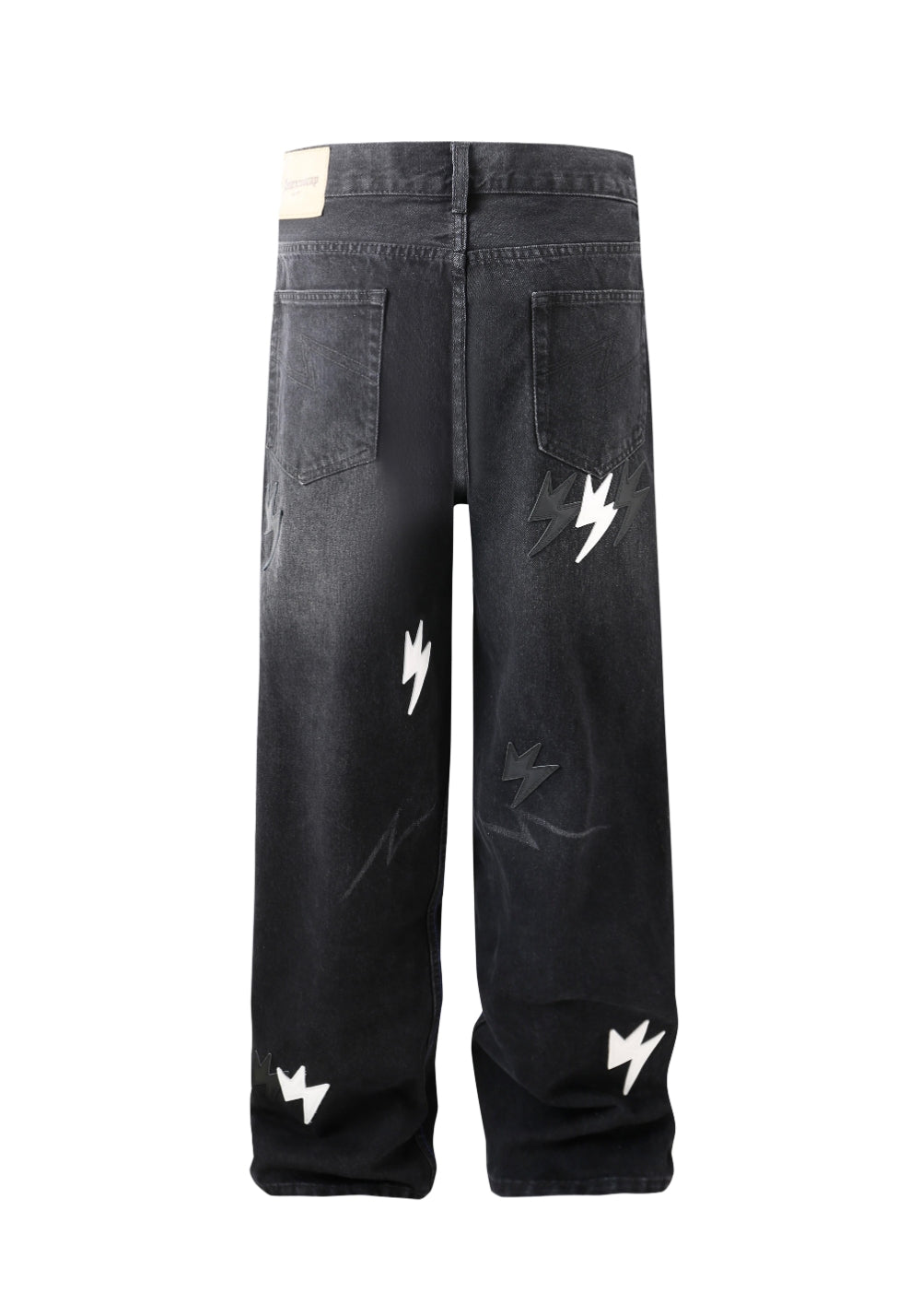 AMEXNOCAP丨Black and White Lightning Patch Straight-Leg Jeans - PSYLOS 1, AMEXNOCAP丨Black and White Lightning Patch Straight-Leg Jeans, Jeans, Amexnocap, PSYLOS 1