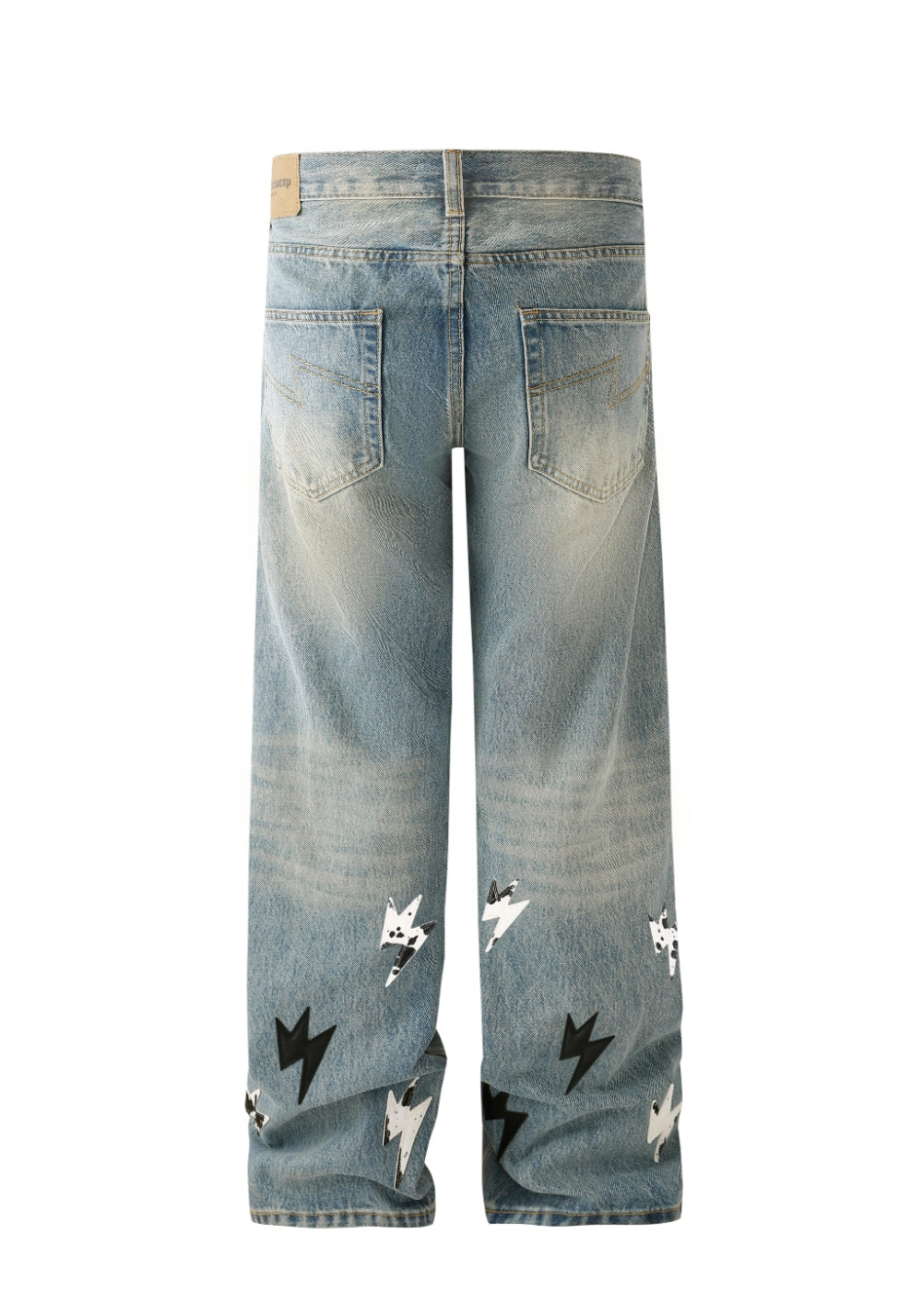 AMEXNOCAP丨Panda Lightning Leather Straight-Wash Jeans - PSYLOS 1, AMEXNOCAP丨Panda Lightning Leather Straight-Wash Jeans, Jeans, Amexnocap, PSYLOS 1