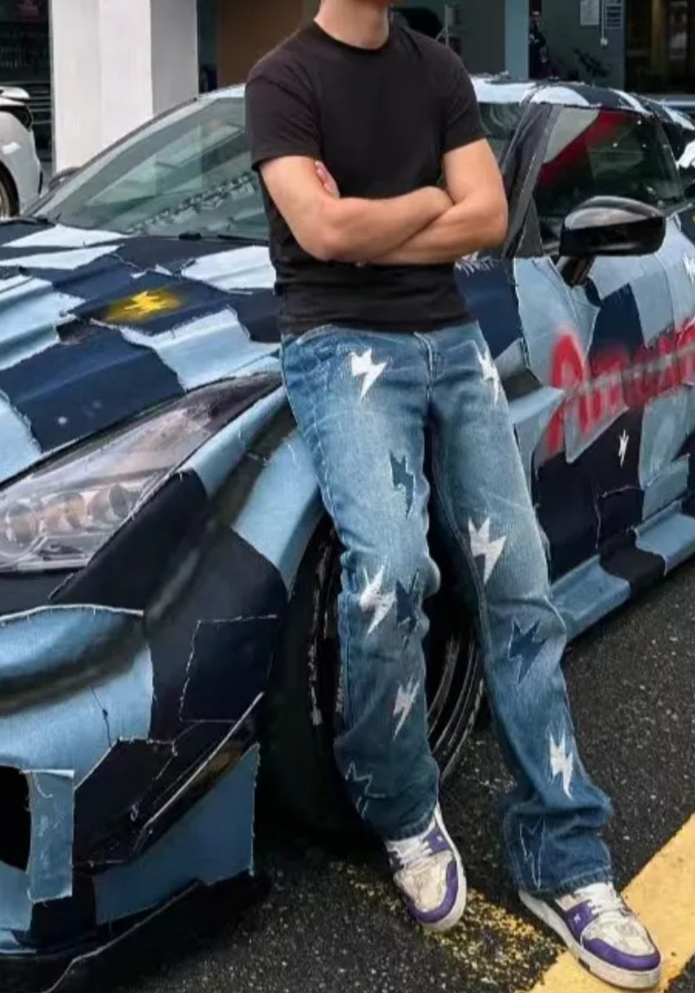 AMEXNOCAP丨Destroyed Lightning Flare Jeans (Ice Blue, Unisex) - PSYLOS 1, AMEXNOCAP丨Destroyed Lightning Flare Jeans (Ice Blue, Unisex), Jeans, Amexnocap, PSYLOS 1