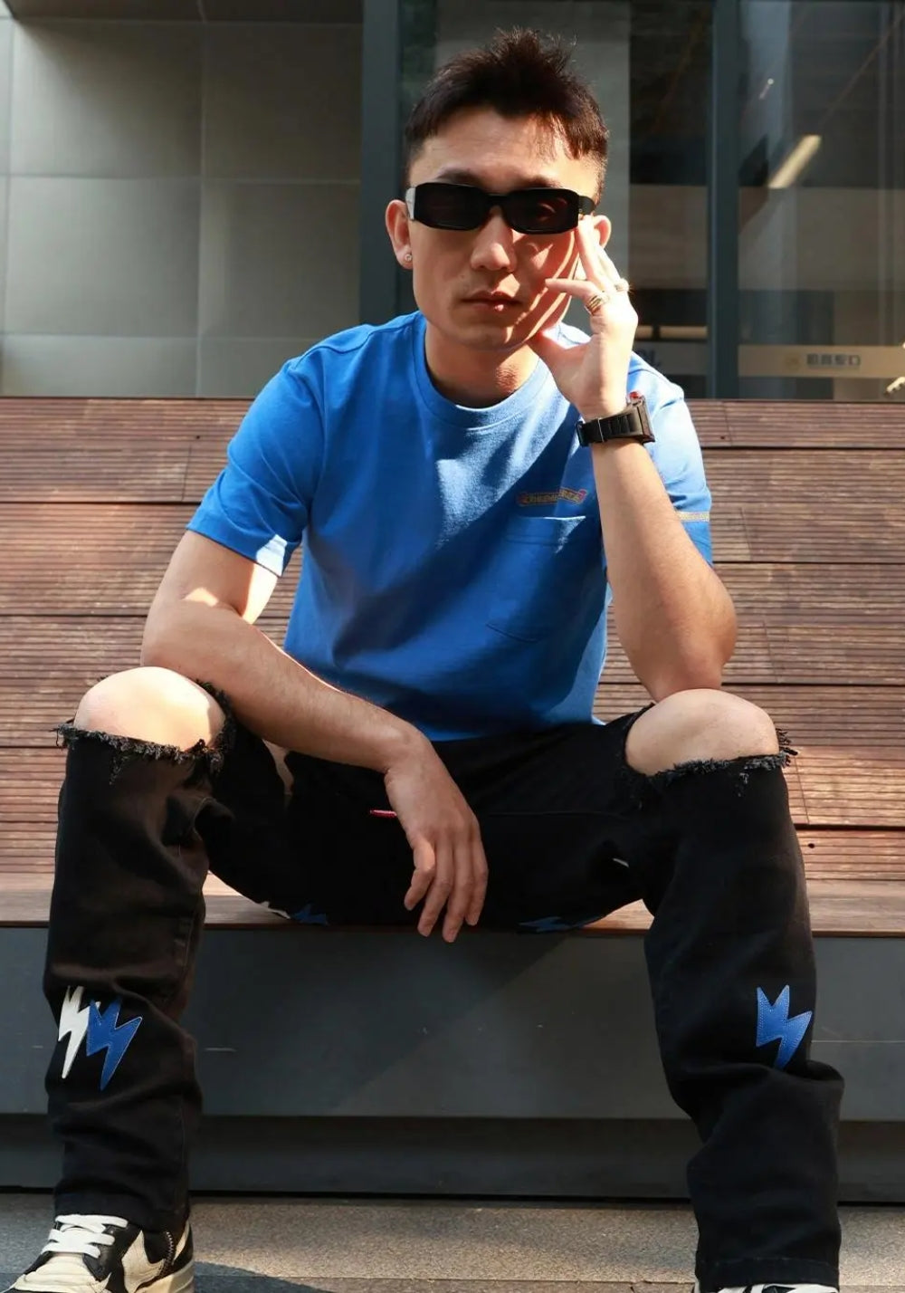 AMEXNOCAP丨Blue-White Ripped Lightning Jeans - PSYLOS 1, AMEXNOCAP丨Blue-White Ripped Lightning Jeans, Jeans, AMEXNOCAP, PSYLOS 1