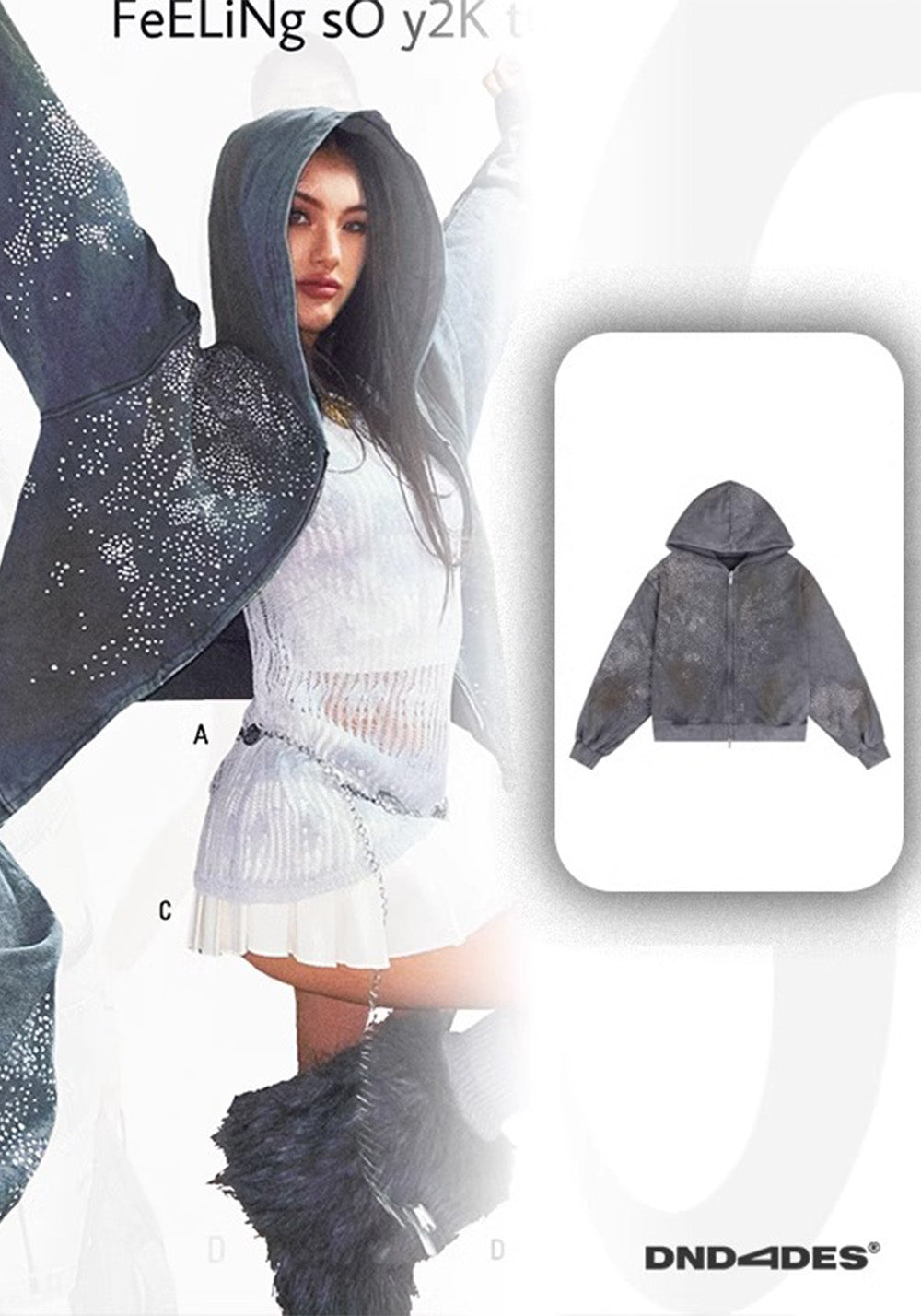 DND4DES丨Colorful Rhinestone Washed Distressed Hoodie - PSYLOS 1, DND4DES丨Colorful Rhinestone Washed Distressed Hoodie, Hoodie, DND4DES•JAPAN, PSYLOS 1