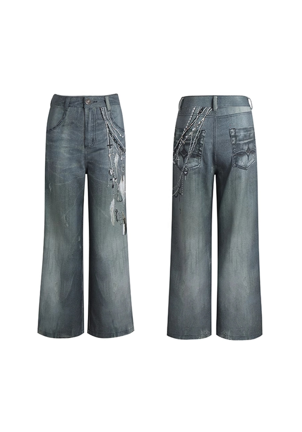 DND4DES丨All-Over Pearl Chain Denim Jeans - PSYLOS 1, DND4DES丨All-Over Pearl Chain Denim Jeans, Pants, DND4DES•JAPAN, PSYLOS 1