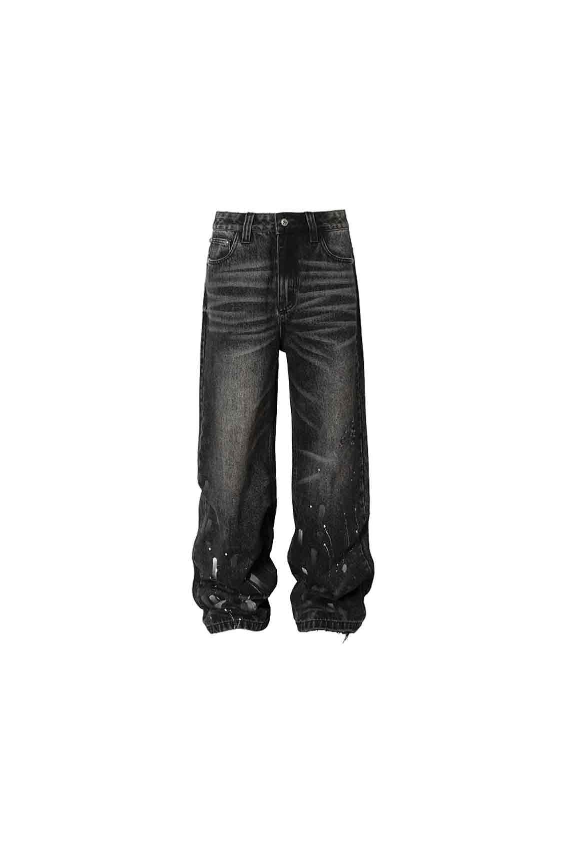 Heavy Washed Ink-splashed Loose Jeans