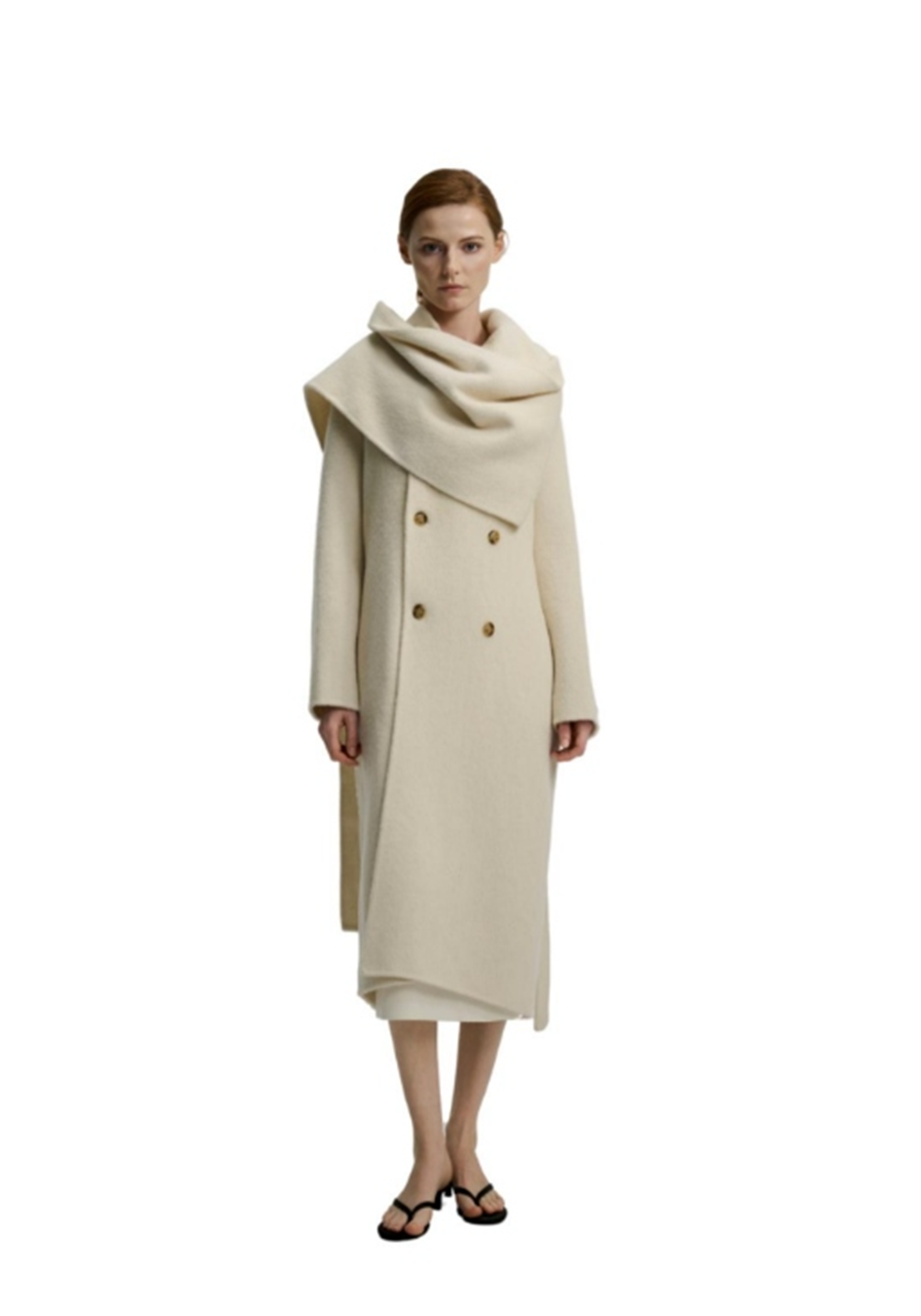 Scarf 100% Wool Coat - White