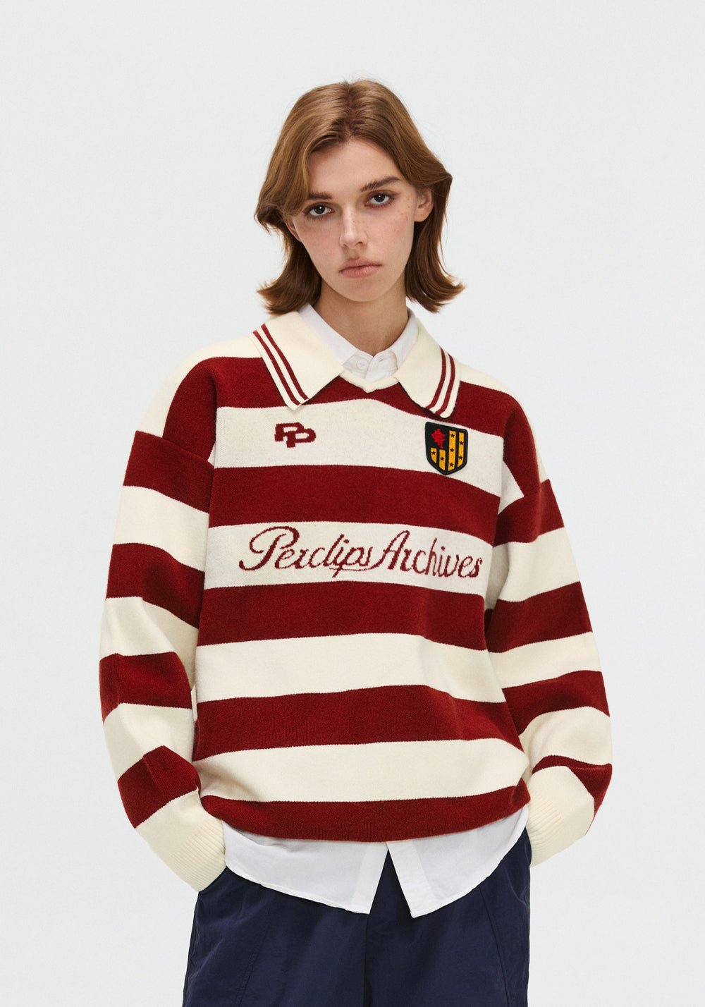 PCLP Colorblocked Striped V-Neck Knit Sweater