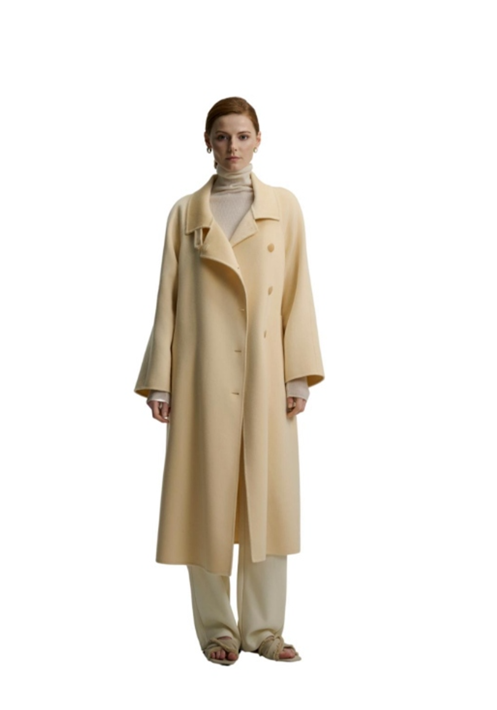 CASHMERE 100% Cashmere Single-Breasted Long Coat - Yellow