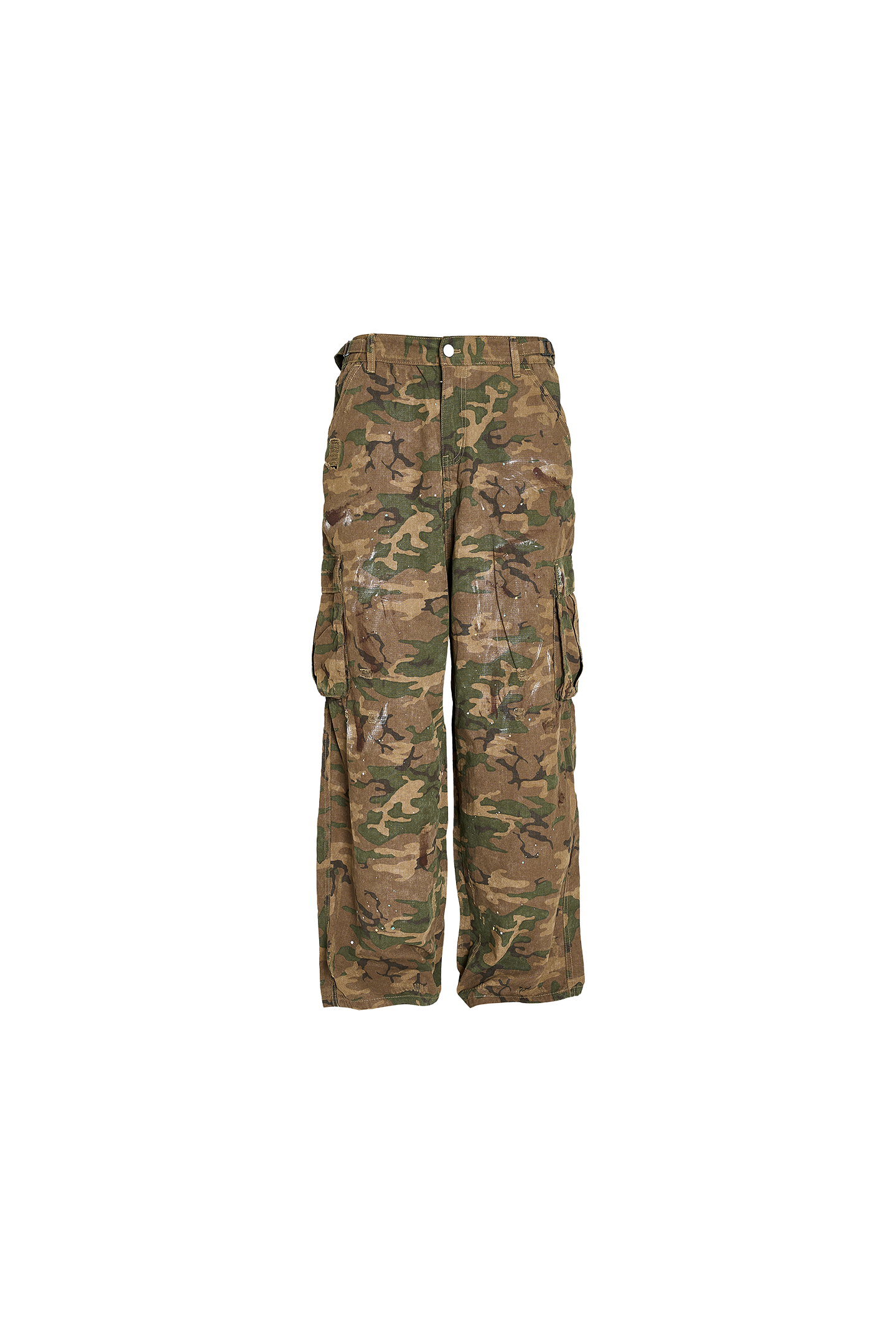 STEEPC Grid Pattern Green Camouflage Distressed Loose Baggy Overalls