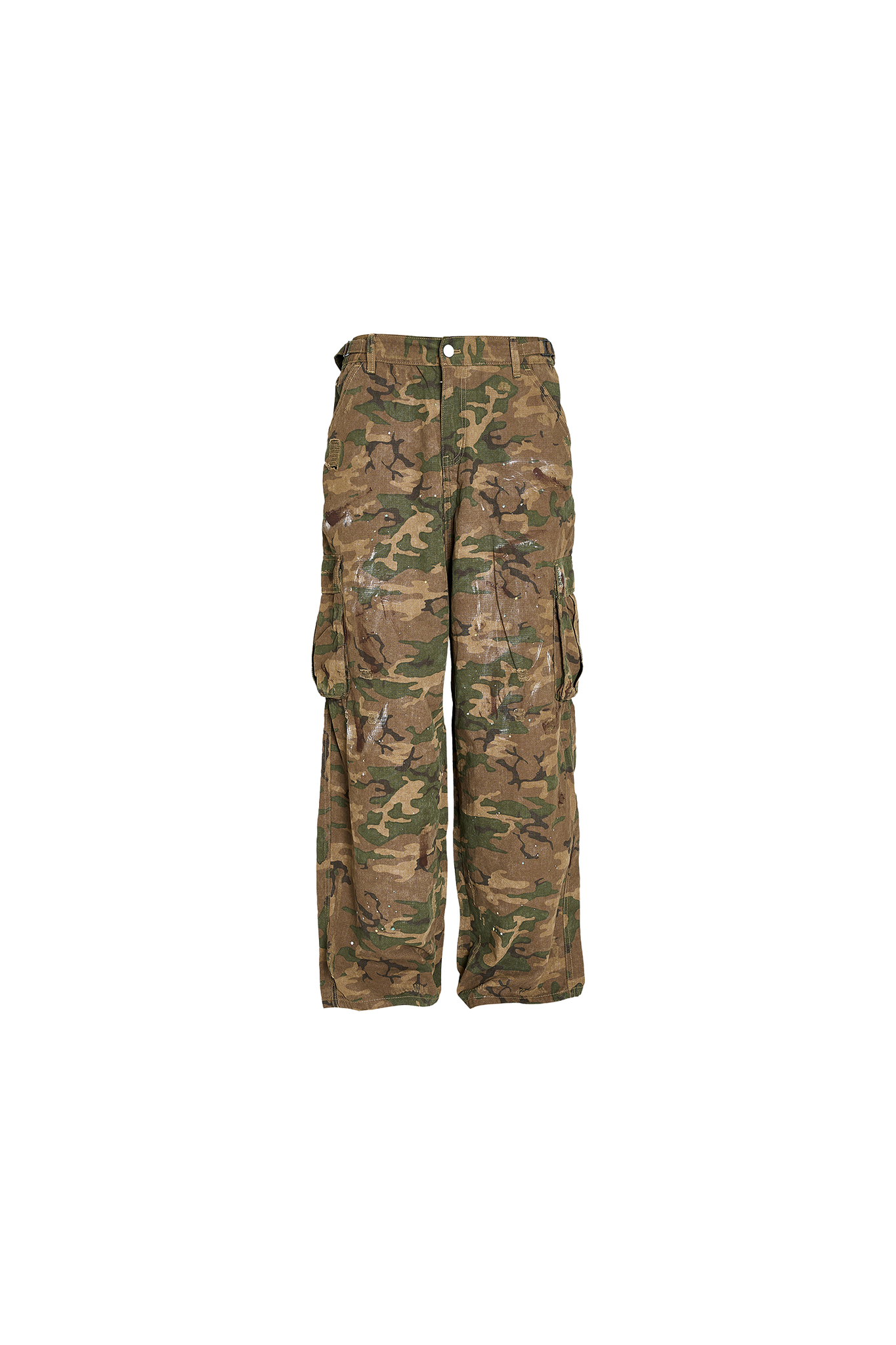 STEEPC Grid Pattern Green Camouflage Distressed Loose Baggy Overalls