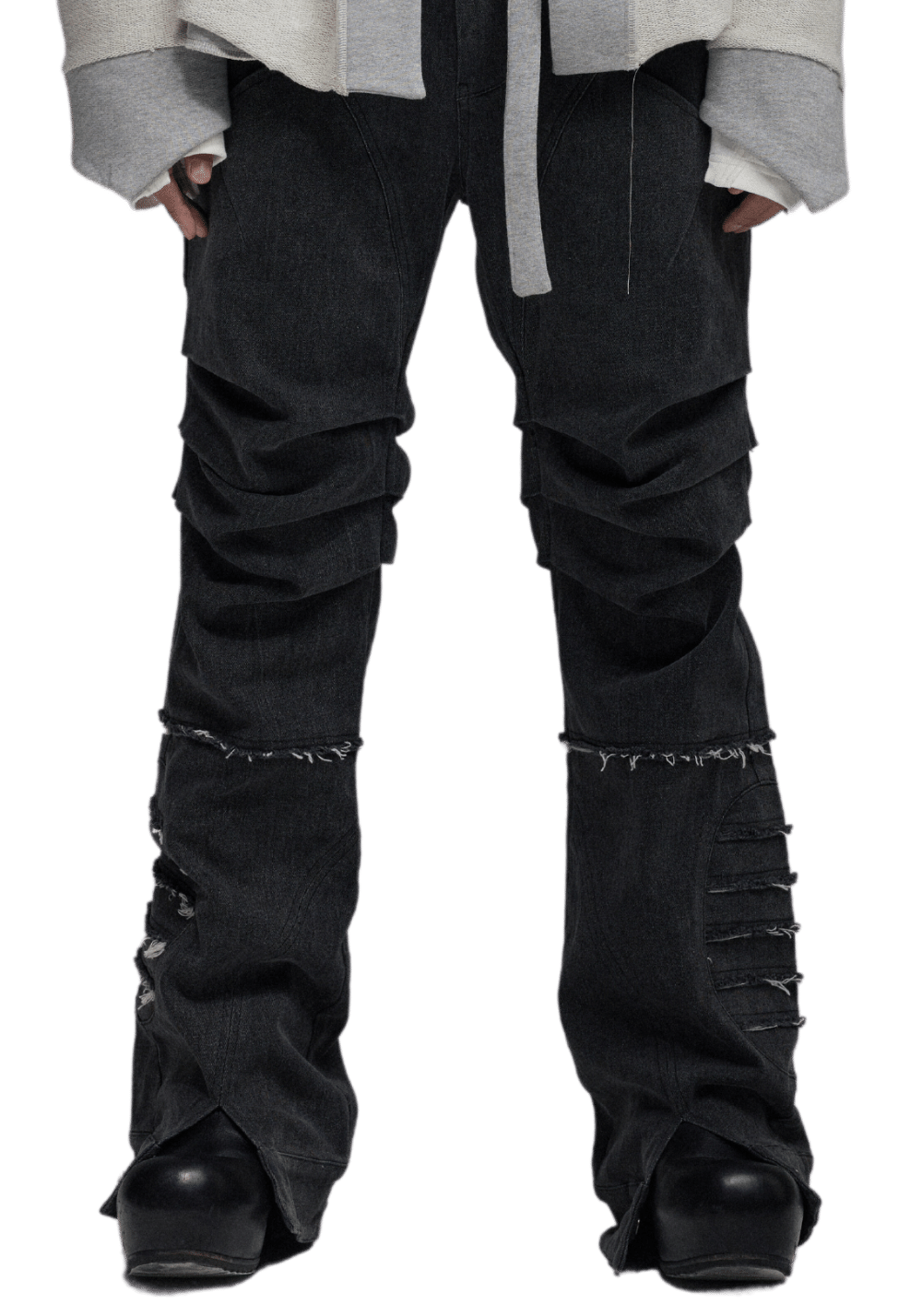 Structural Pleated Flared Denim Jeans - PSYLOS 1, Structural Pleated Flared Denim Jeans, Pants, D5ove, PSYLOS 1