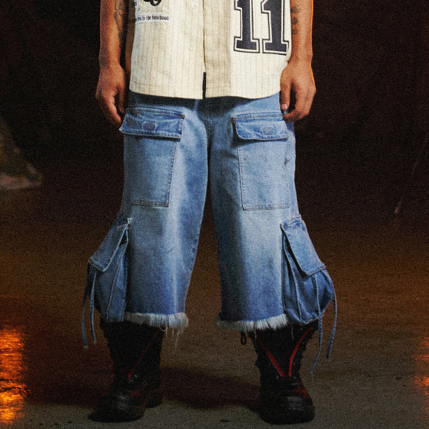 BURNIN*Underground Palace Embroidered Washed Denim Shorts - PSYLOS 1, BURNIN*Underground Palace Embroidered Washed Denim Shorts, Pants, Burnin, PSYLOS 1