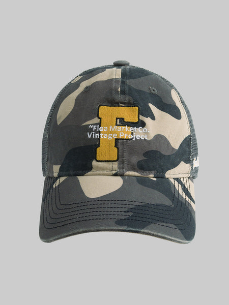 FLEAMARKET | Camo "F" Curve Brim Trucker Hat - PSYLOS 1, FLEAMARKET | Camo "F" Curve Brim Trucker Hat, Hats, FLEAMARKET, PSYLOS 1