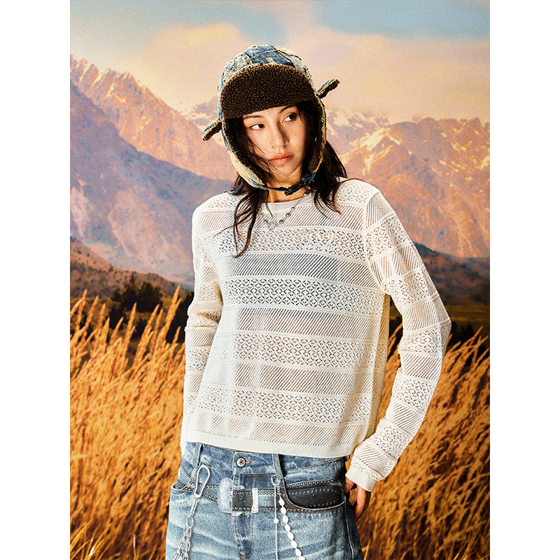 Wheat Fringe Cutout Knit