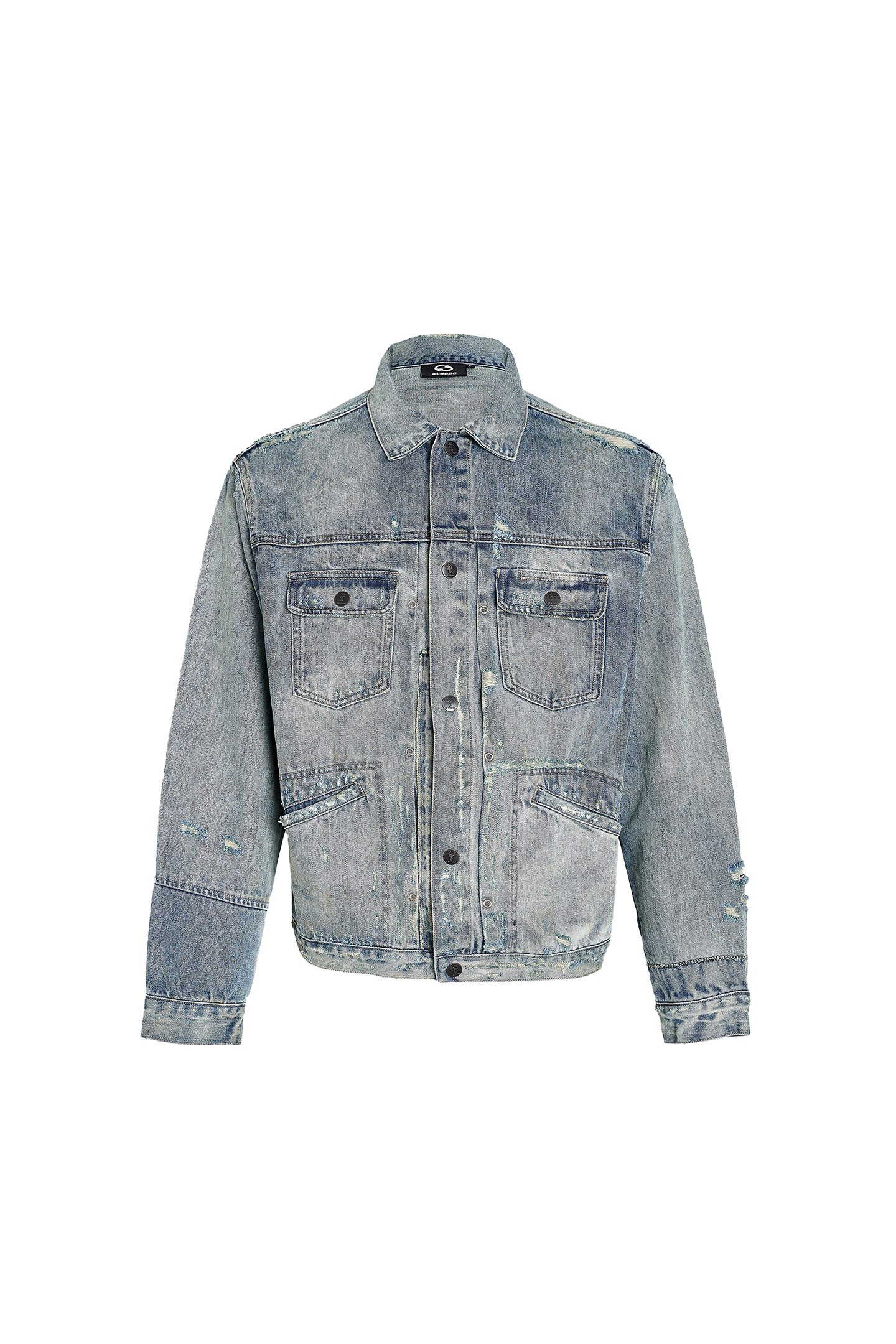 STEEPC Washed Vintage Pleated Distressed Denim Jacket