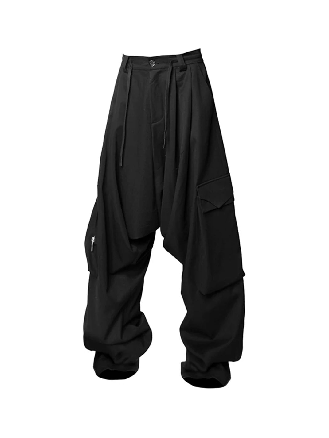 RELABEL丨Pantalones de traje casuales asimétricos de tiro bajo y múltiples pliegues