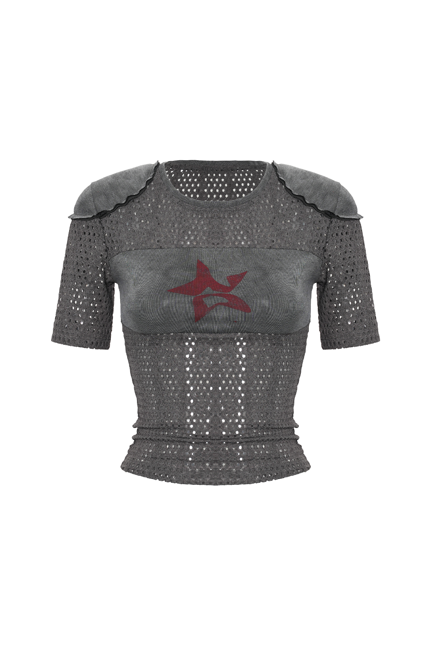 Shoulder Pad Design Mesh Stitching Original Star Logo T-shirt