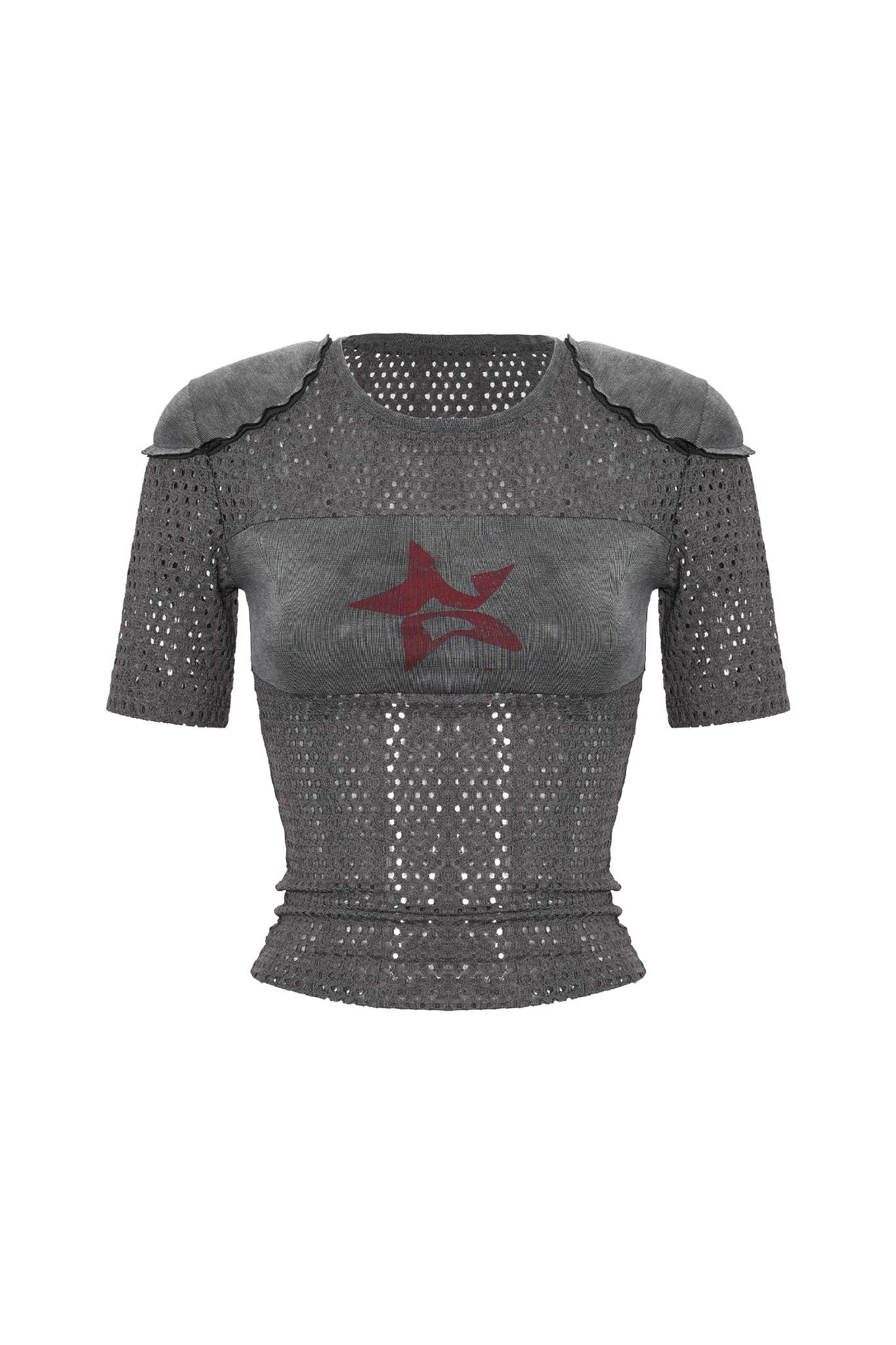 Shoulder Pad Design Mesh Stitching Original Star Logo T-shirt