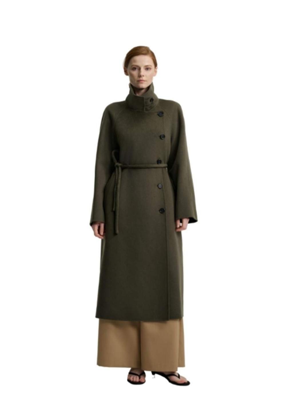 CASHMERE 100% Cashmere Single-Breasted Long Coat - Green