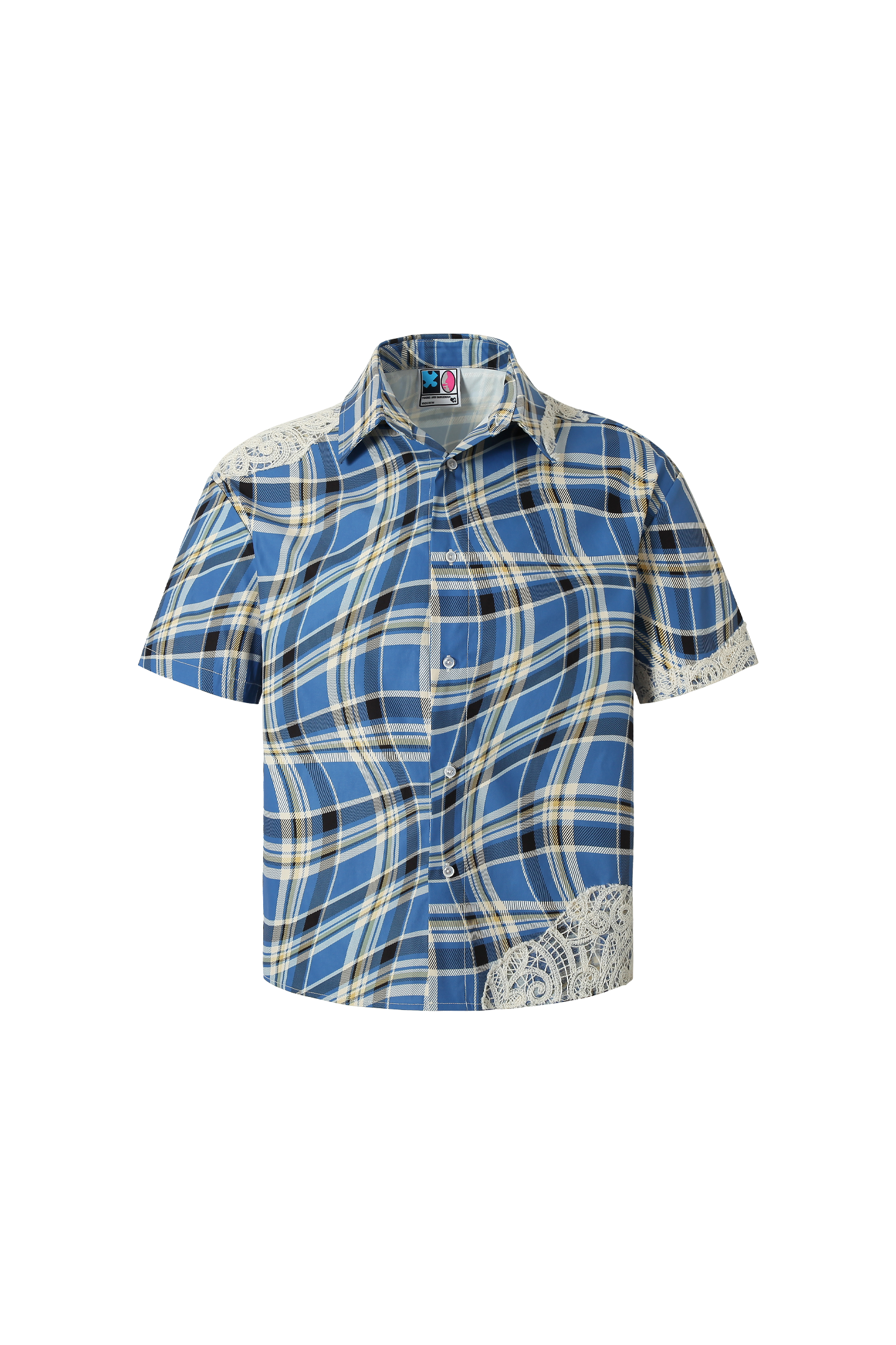 YADcrew | Plaid Lace Stitching Trendy Loose Short-Sleeved Shirt - PSYLOS 1, YADcrew | Plaid Lace Stitching Trendy Loose Short-Sleeved Shirt, Shirts, YADcrew•JAPAN, PSYLOS 1