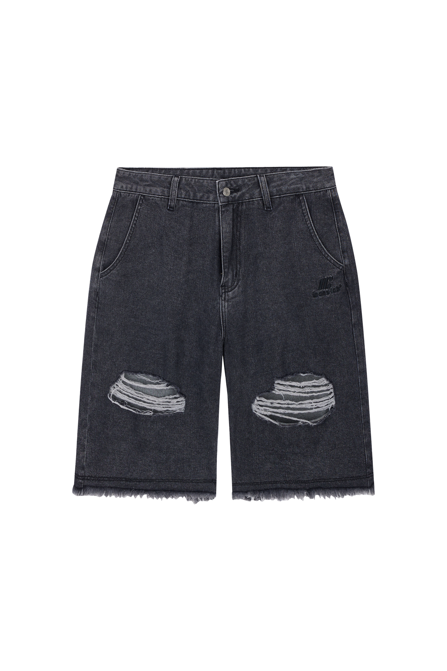 ICS Washed Distressed Raw-edge Denim Shorts