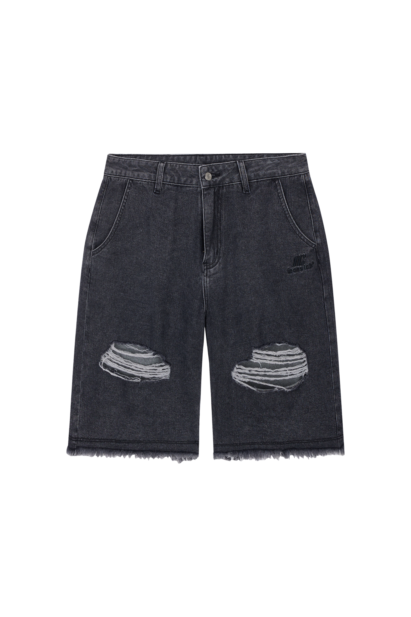 ICS Washed Distressed Raw-edge Denim Shorts