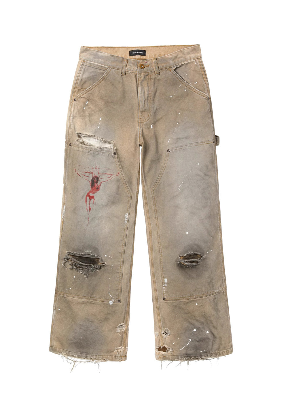 REGEN ZONE丨"RIOT" Dirty White Cross Distressed Logger Pants - PSYLOS 1, REGEN ZONE丨"RIOT" Dirty White Cross Distressed Logger Pants, Pants, REGEN ZONE•JAPAN, PSYLOS 1