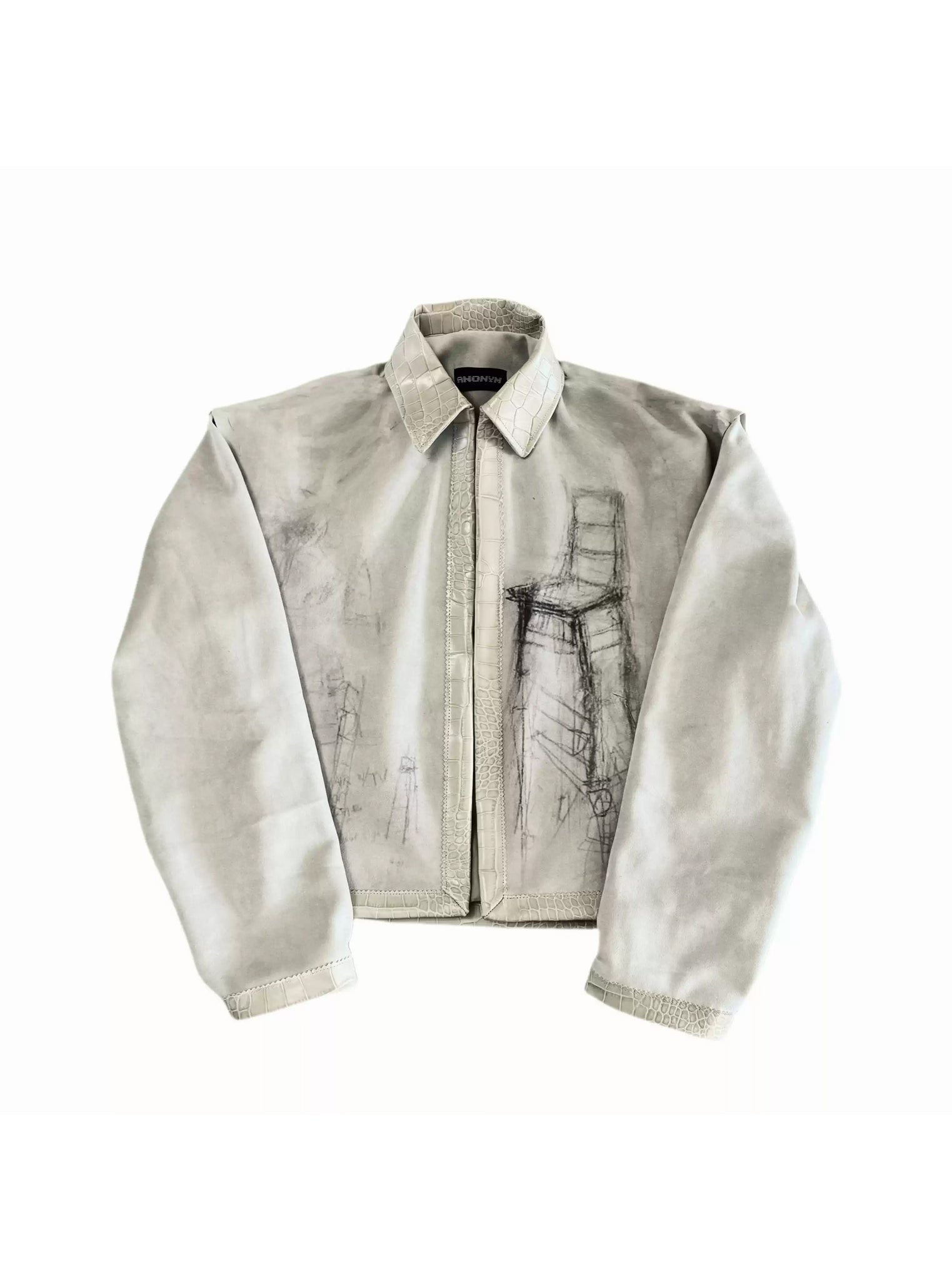 ANONYM 25SS "BEDLAM" Forbidden Book Crocodile Texture Plaster Graffiti Jacket - BEDLAM PRINT JKT