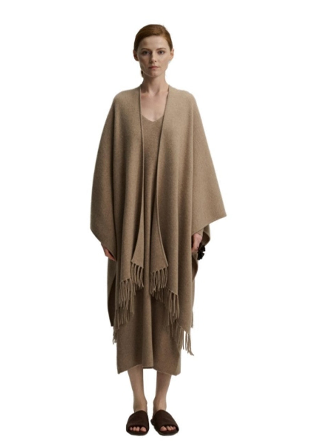 CASHMERE Cashmere Handmade Fringed Shawl -Flower Camel