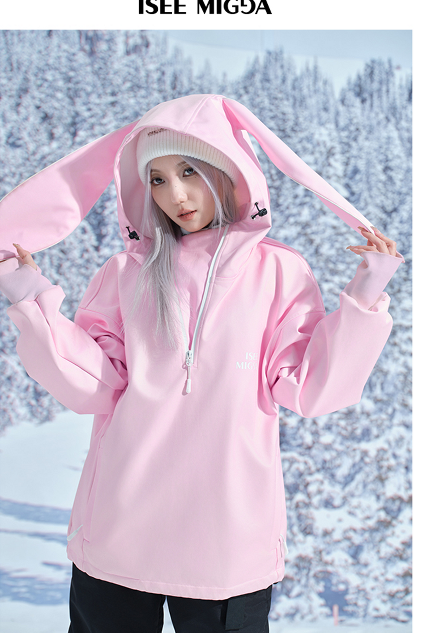 [Pink Rabbit Ears] Ski Sweatshirt Jacket Cute Style