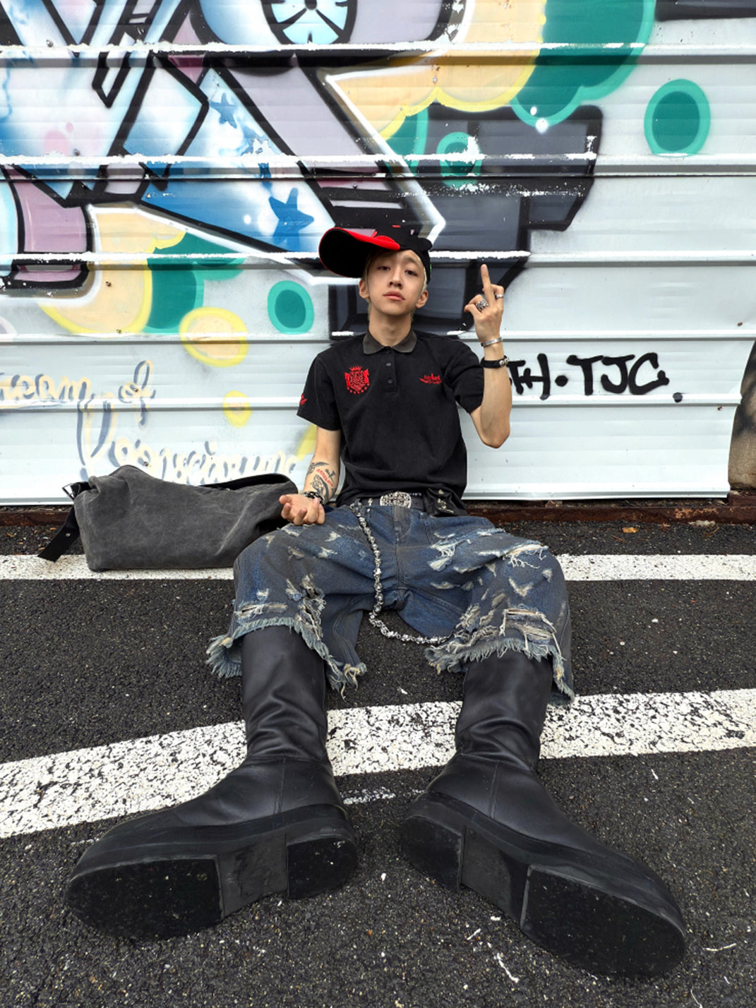 GOJOYJINNI | Washed Pleated Distressed Cropped Jeans - PSYLOS 1, GOJOYJINNI | Washed Pleated Distressed Cropped Jeans, Jeans, GOJOYJINNI, PSYLOS 1