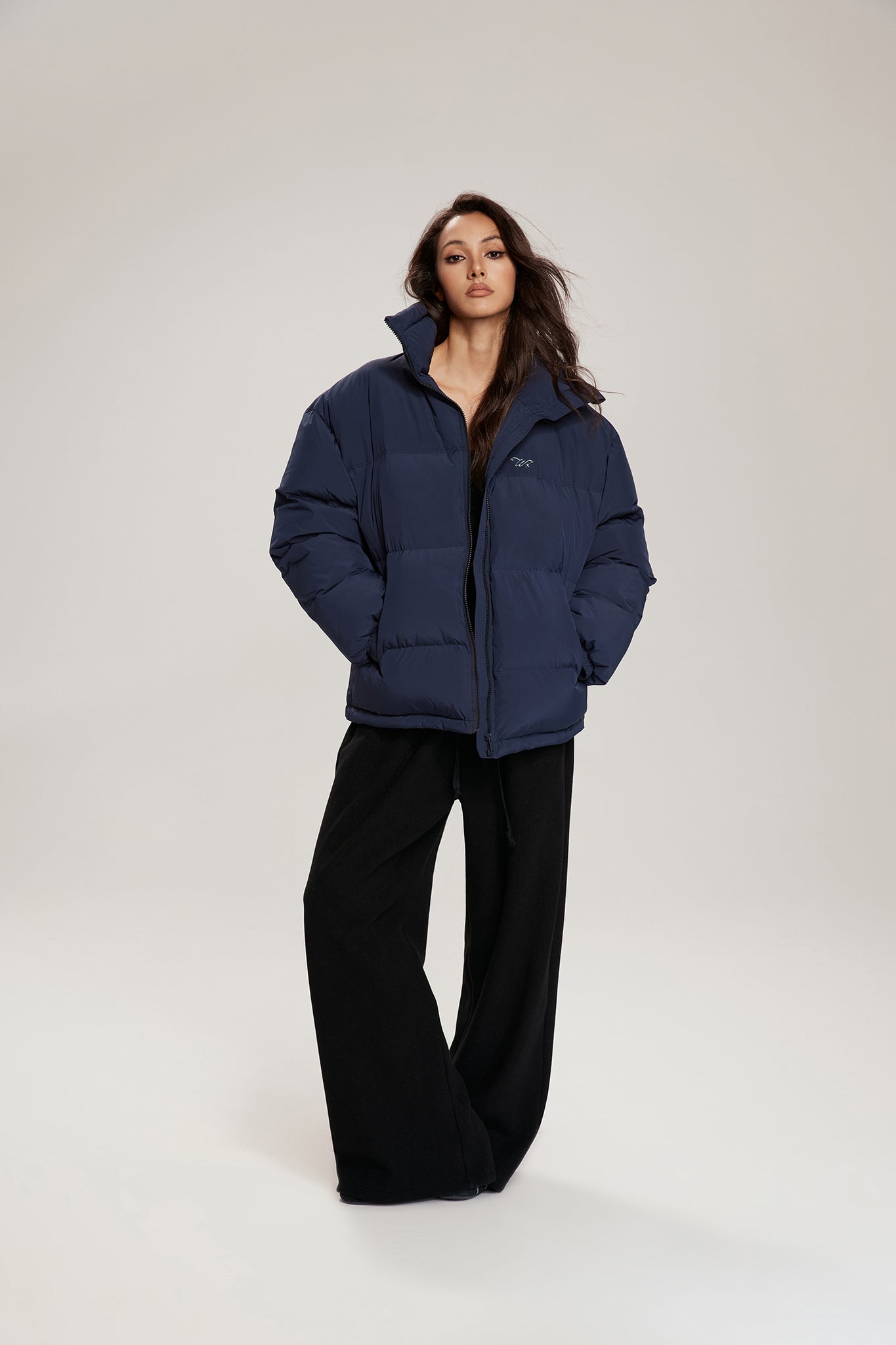 Stand-up collar basic down jacket