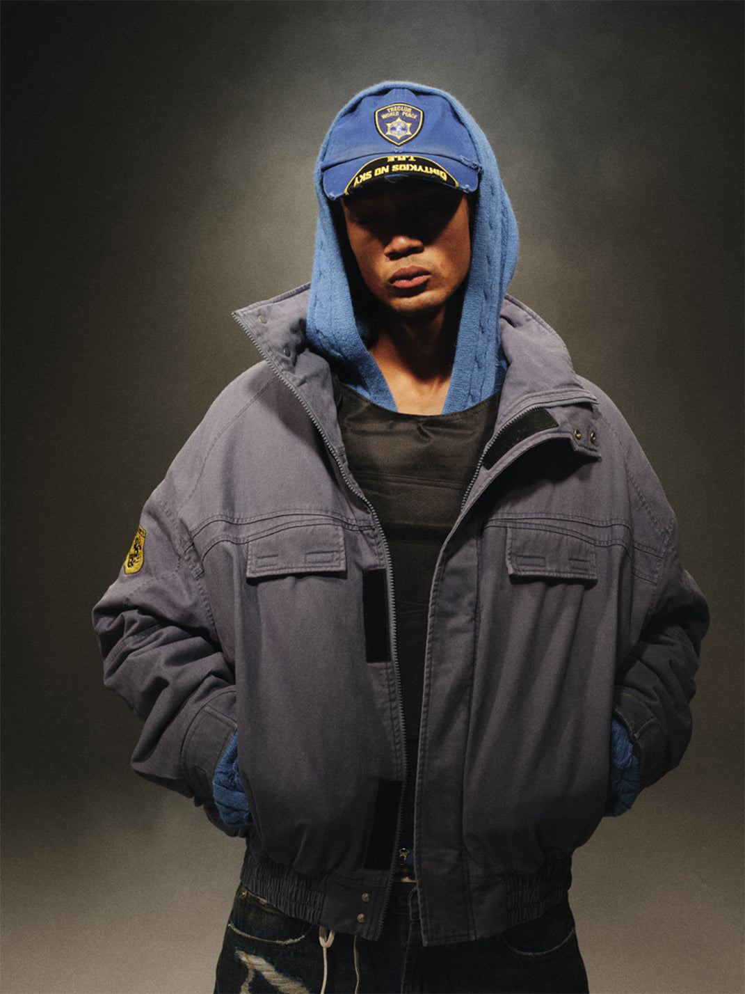 TREclub | Washed Blue Zip-Up Aviator Jacket - PSYLOS 1, TREclub | Washed Blue Zip-Up Aviator Jacket, Jackets, TREclub•JAPAN, PSYLOS 1