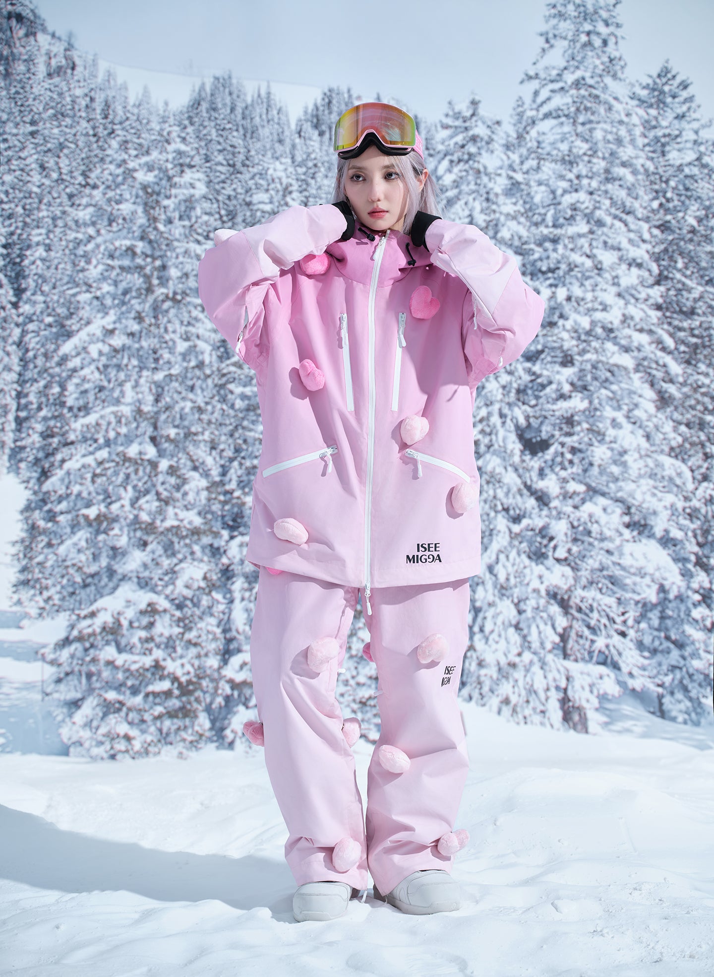 Pink Gradient Luminous Heart Ski Suit