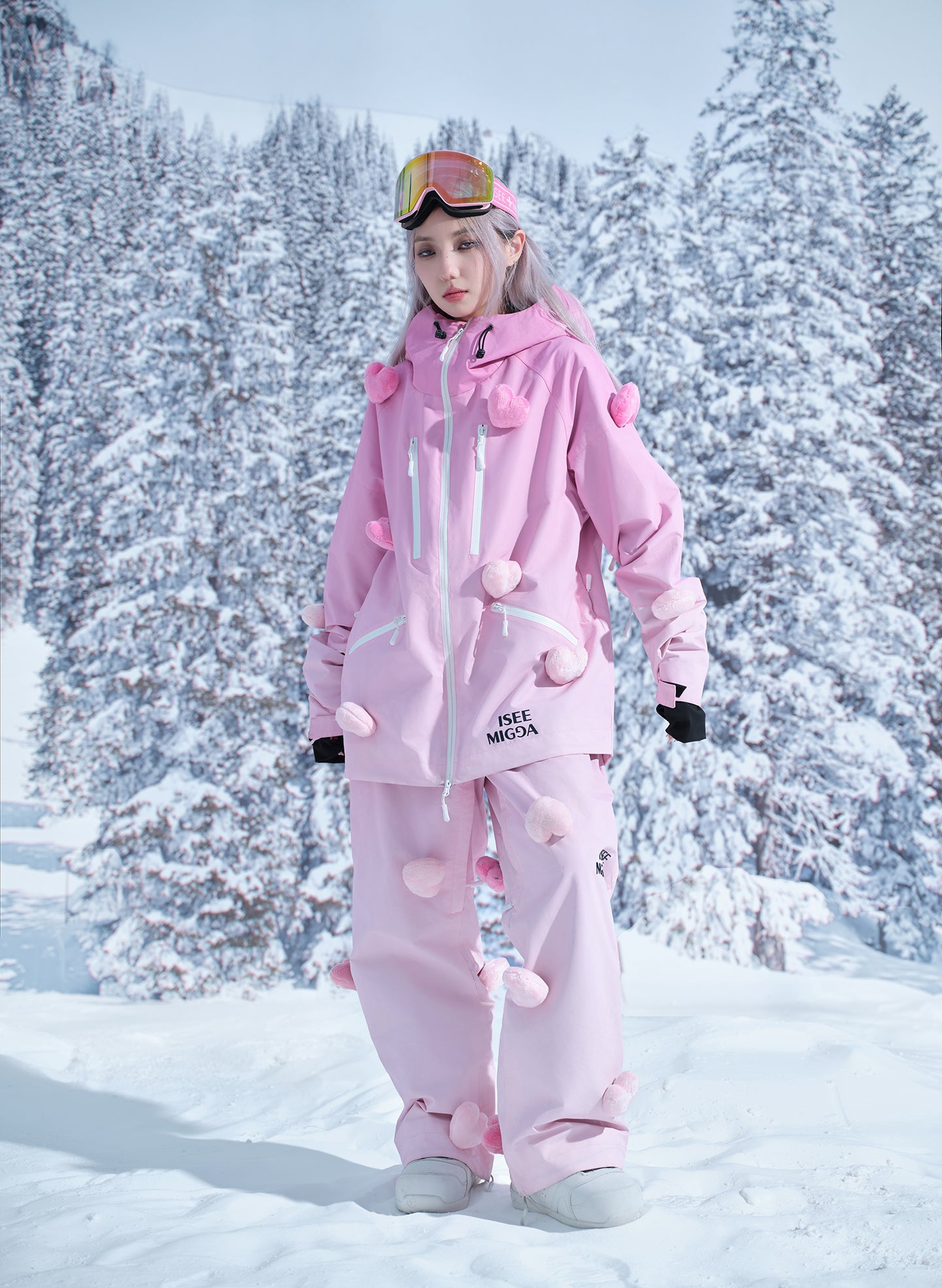 Pink Gradient Luminous Heart Ski Suit