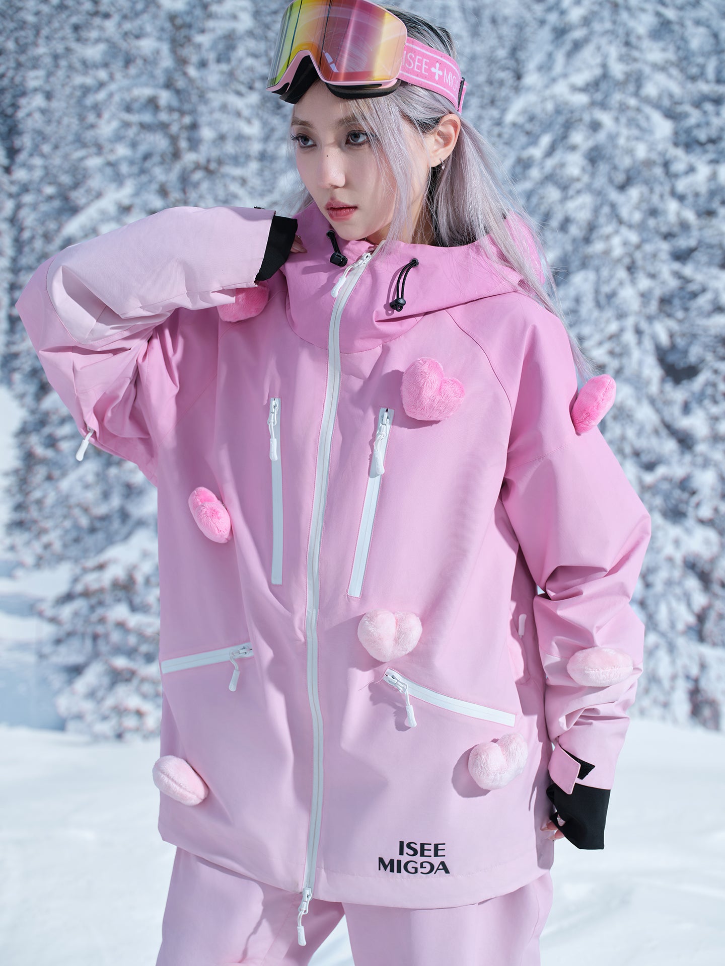 Pink Gradient Luminous Heart Ski Suit