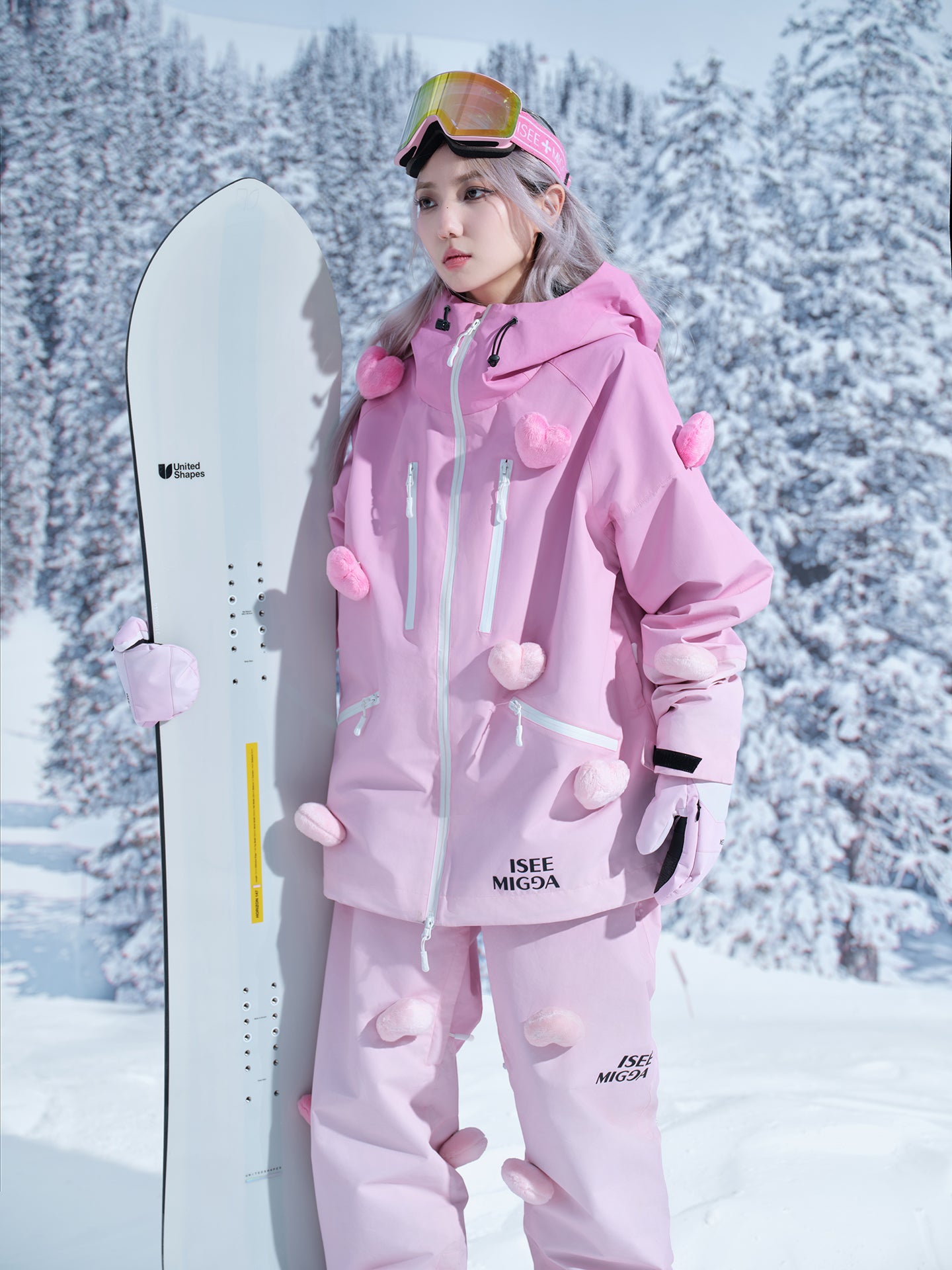 Pink Gradient Luminous Heart Ski Suit