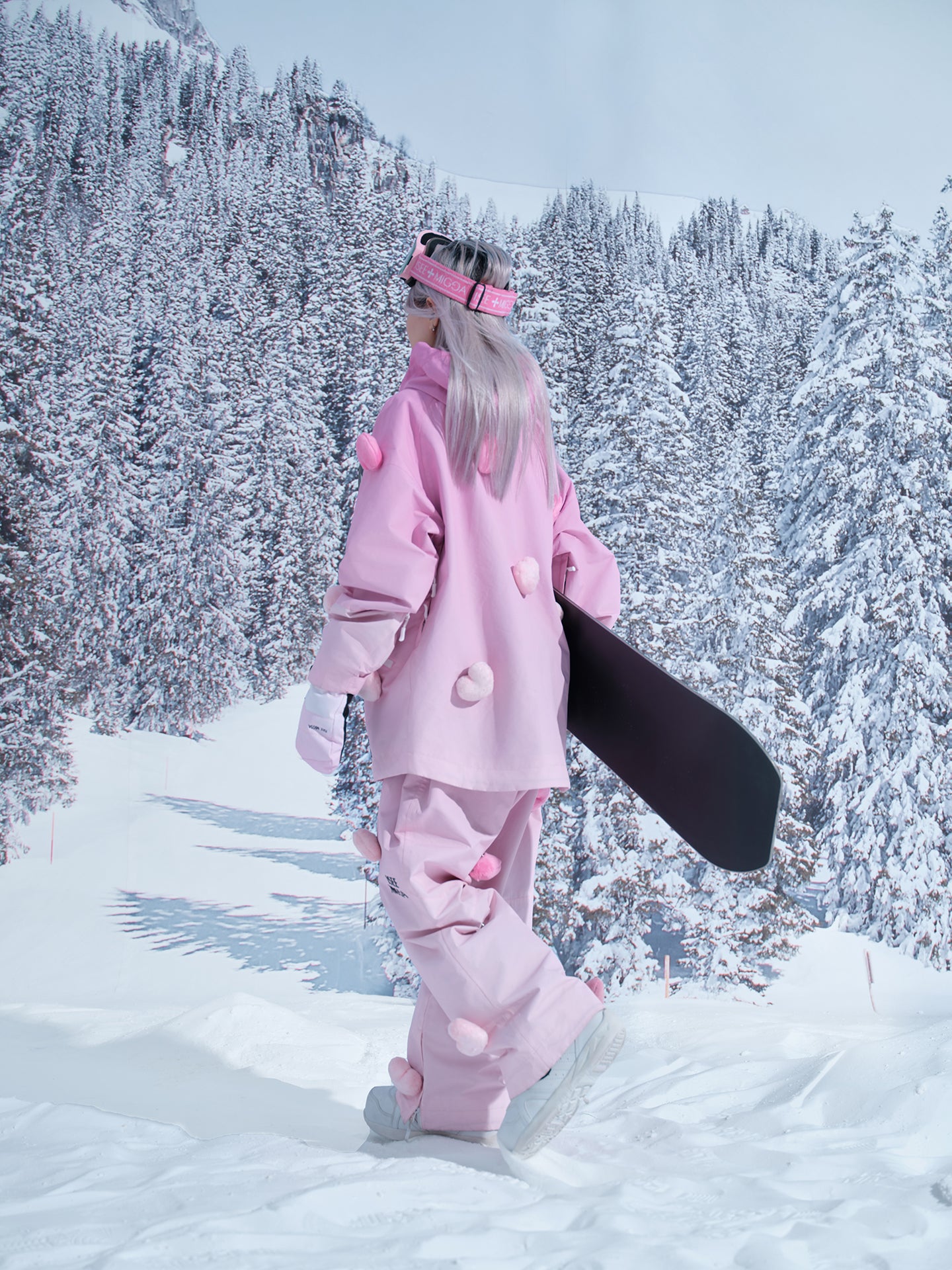 Pink Gradient Luminous Heart Ski Suit