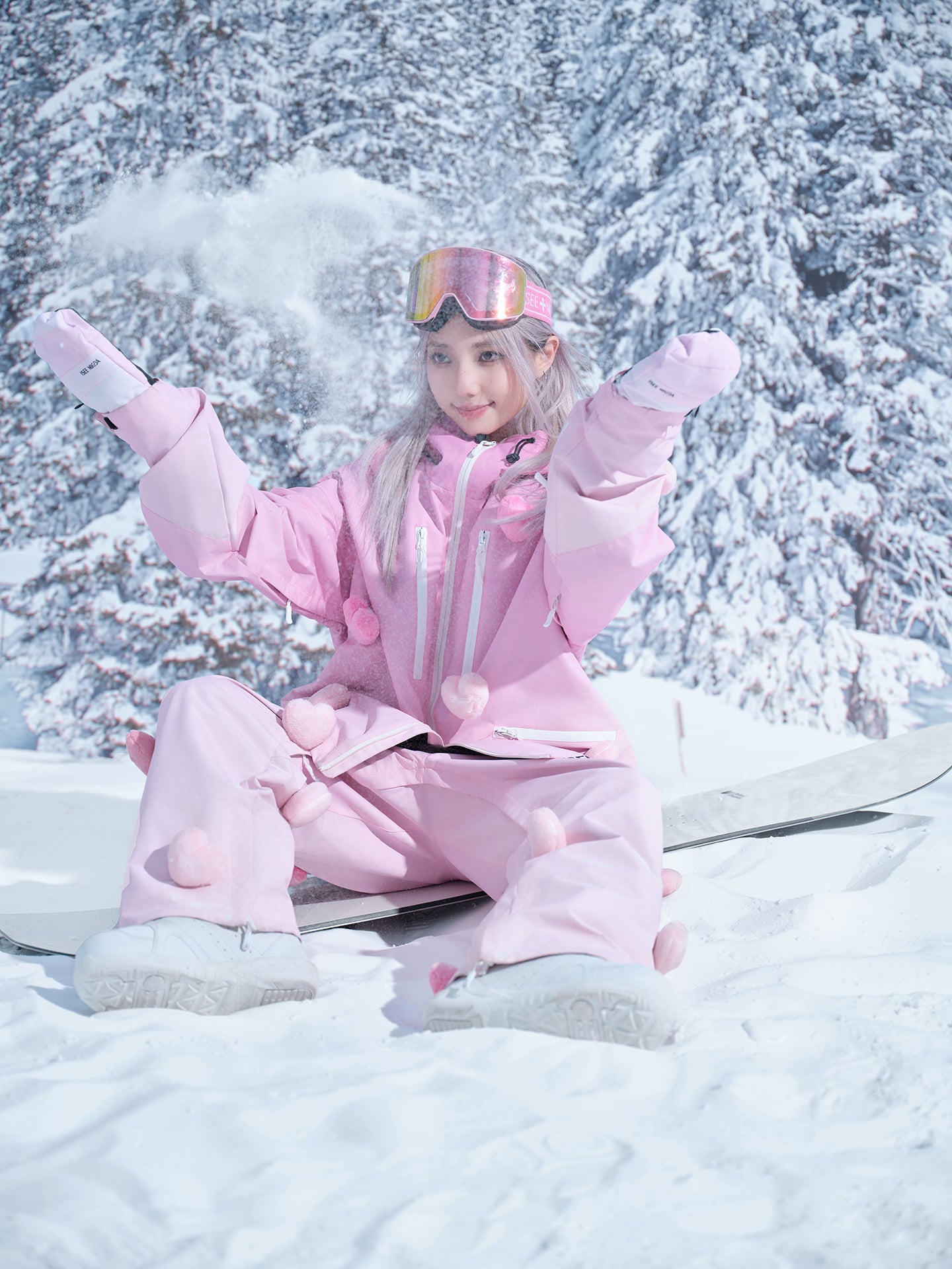 Pink Gradient Luminous Heart Ski Suit