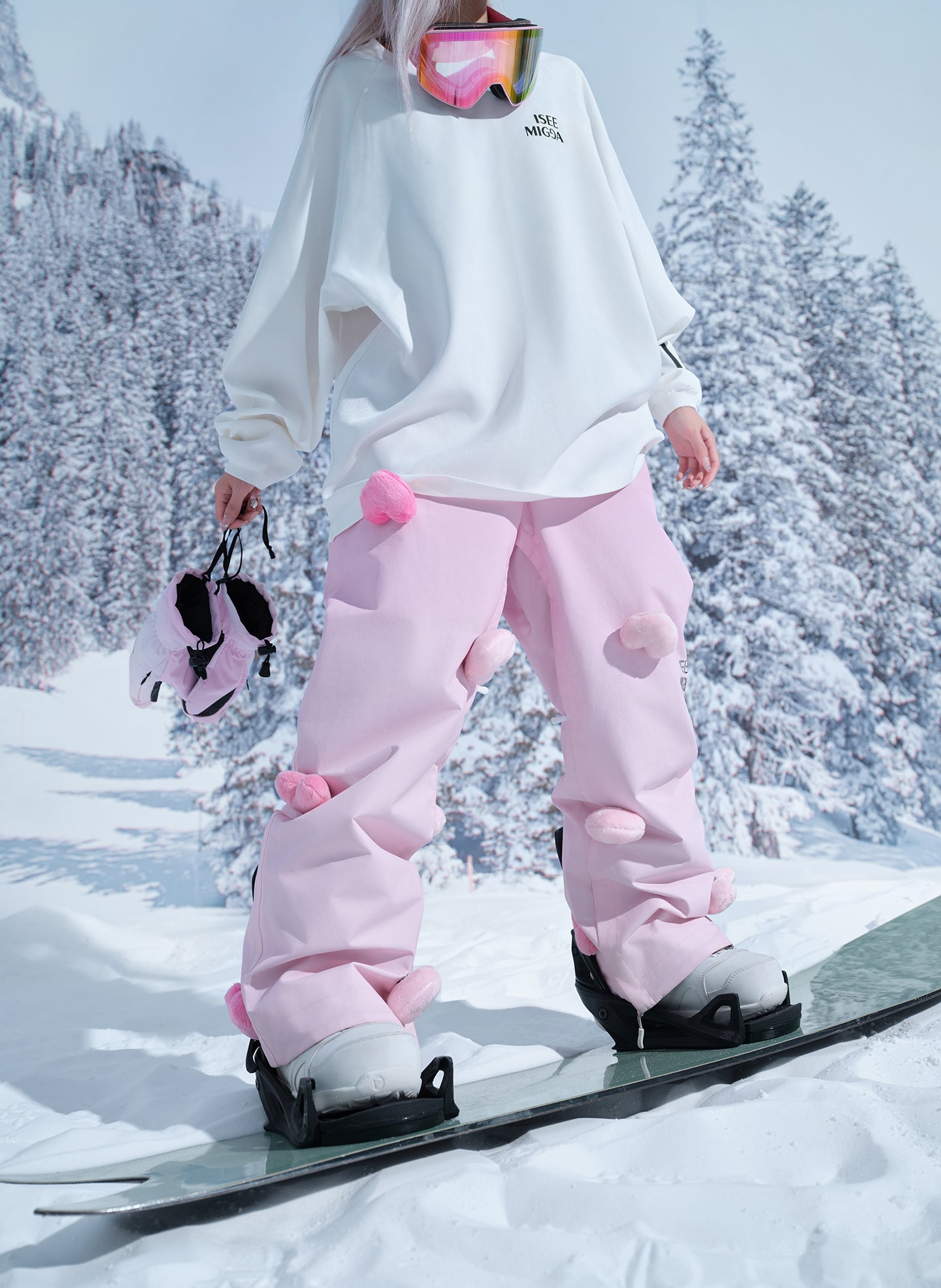 Pink Gradient Luminous Heart Ski Suit