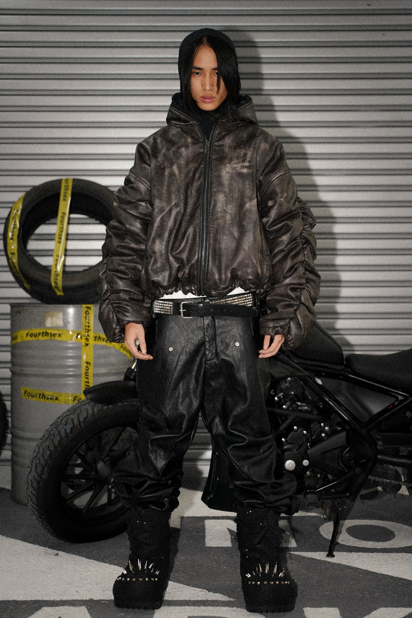 Faded Brown Leather Fold Hoodie - PSYLOS 1, Faded Brown Leather Fold Hoodie, Jacket, Fourth3ex, PSYLOS 1