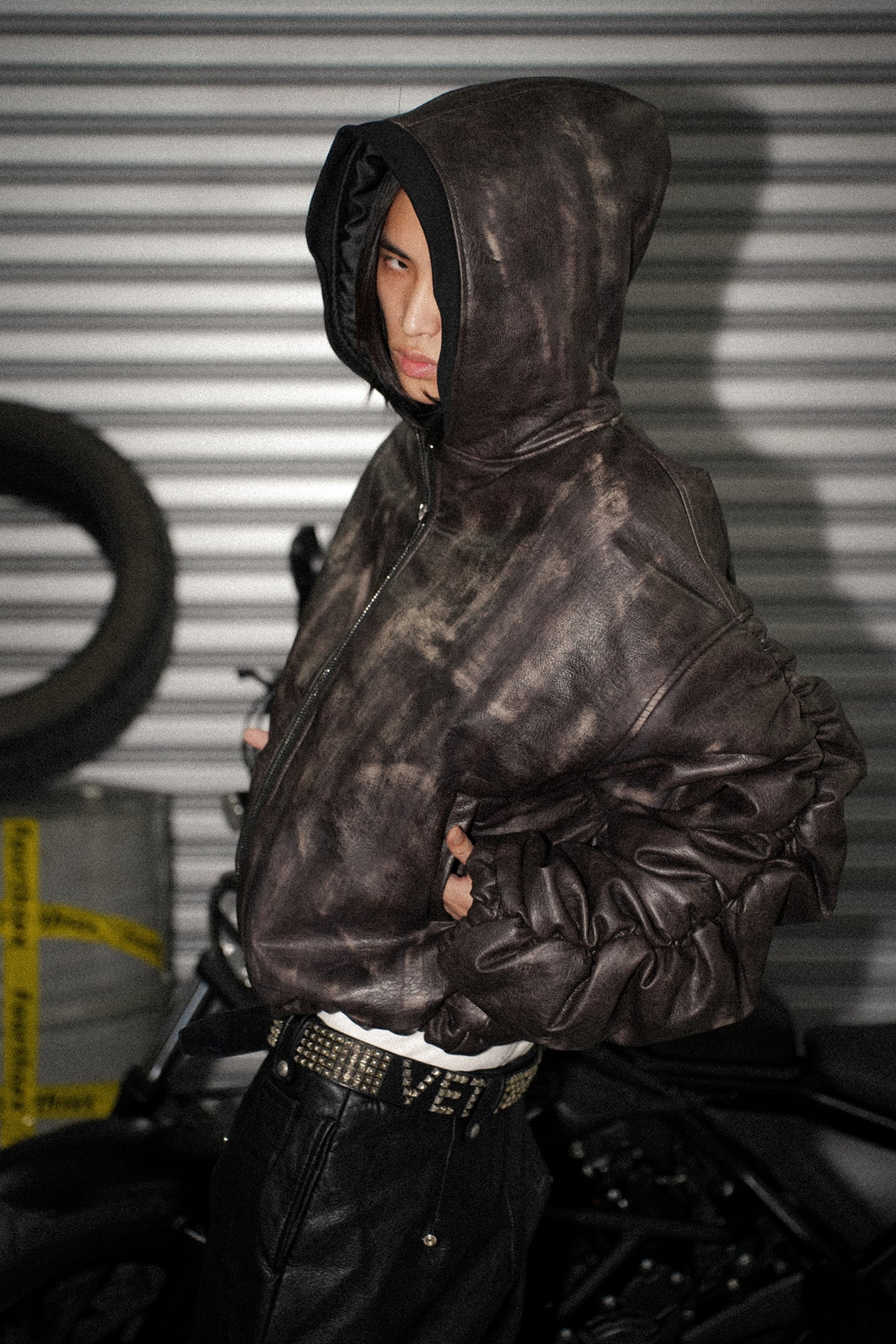 Faded Brown Leather Fold Hoodie - PSYLOS 1, Faded Brown Leather Fold Hoodie, Jacket, Fourth3ex, PSYLOS 1