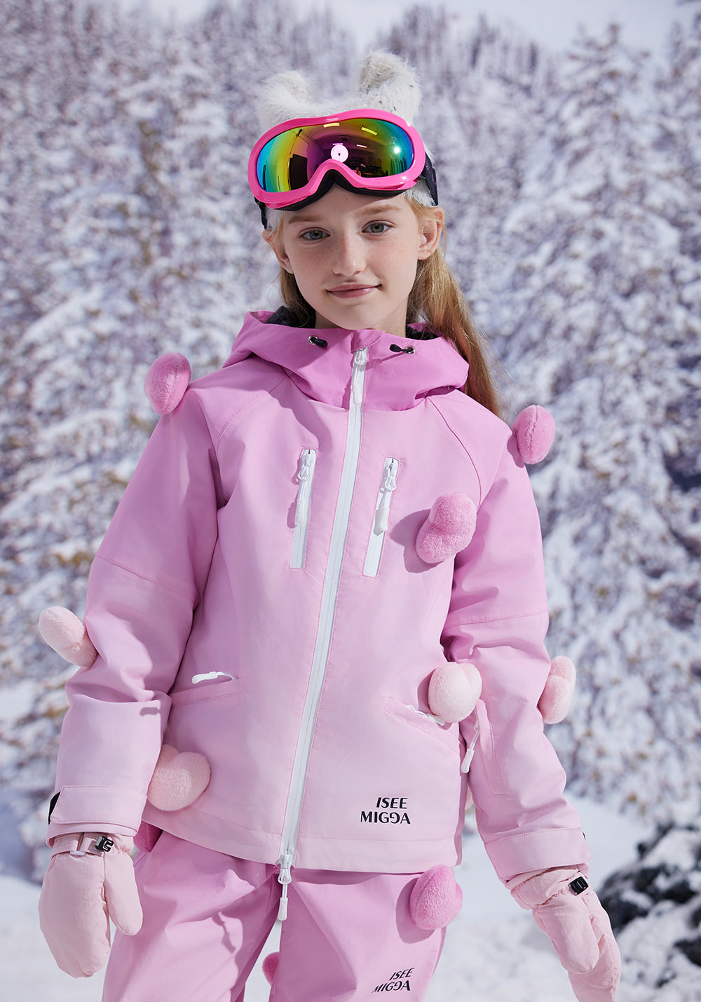 Waterproof Pink Gradient Luminous Heart Ski Suit For Children