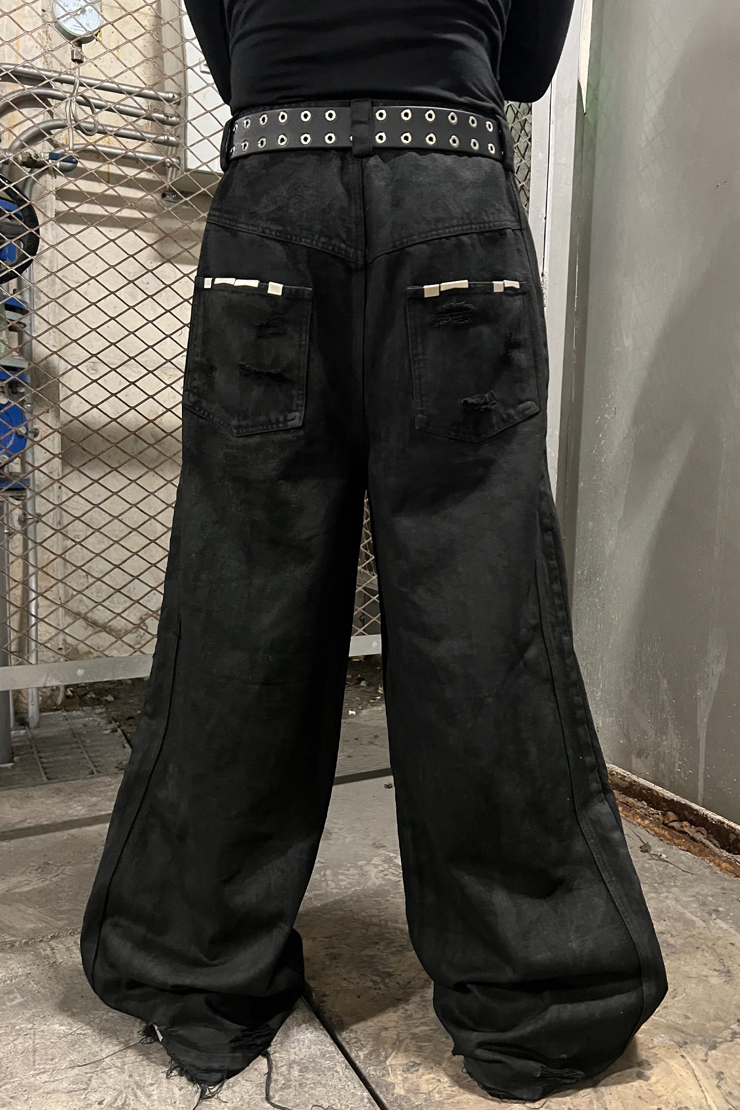 REBEL WAVE丨Hand-Waxed Damaged Wide-Leg Pants - PSYLOS 1, REBEL WAVE丨Hand-Waxed Damaged Wide-Leg Pants, Pants, REBEL WAVE•JAPAN, PSYLOS 1