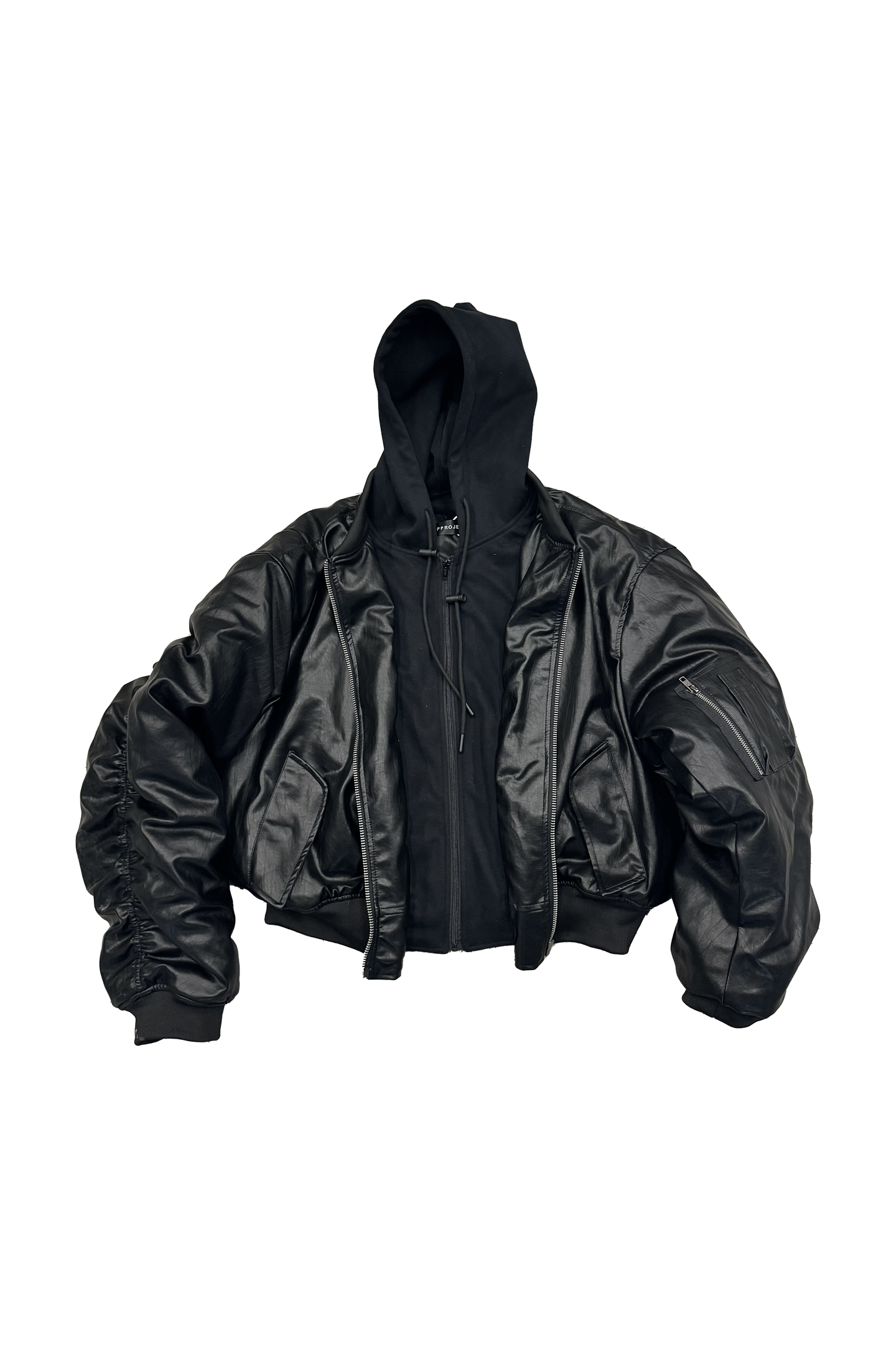 Black hooded bomber jacket