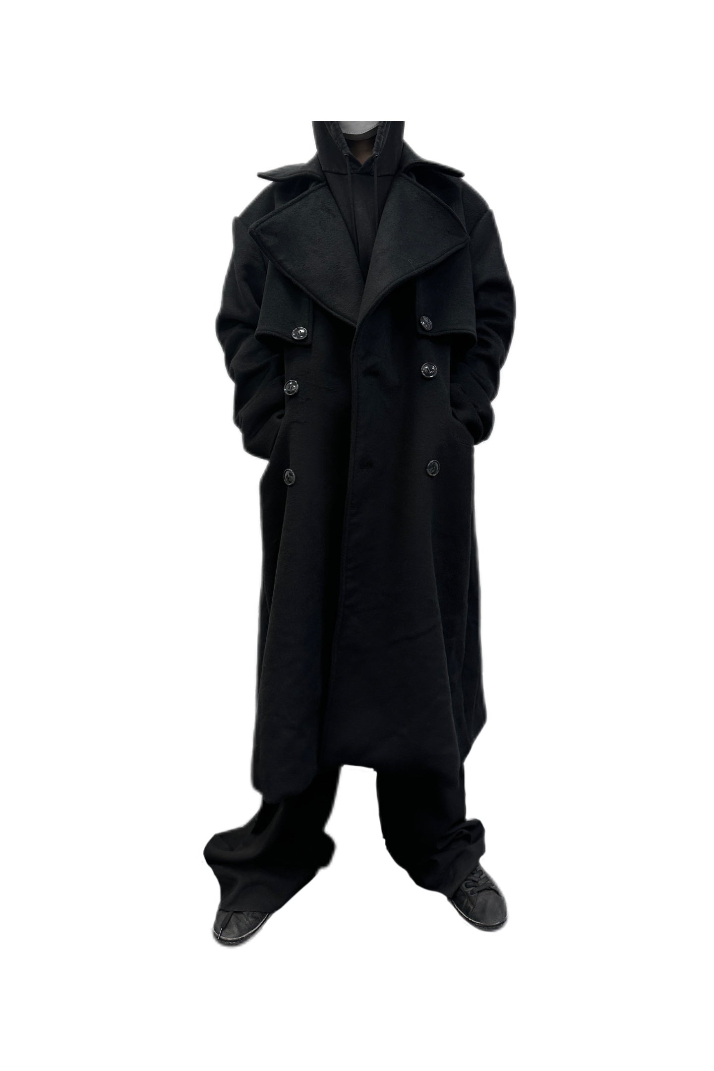 Heavyweight Wool Profile Oversized Notched Lapel Padded Shoulder Back Slit Long Thickened Woolen Coat