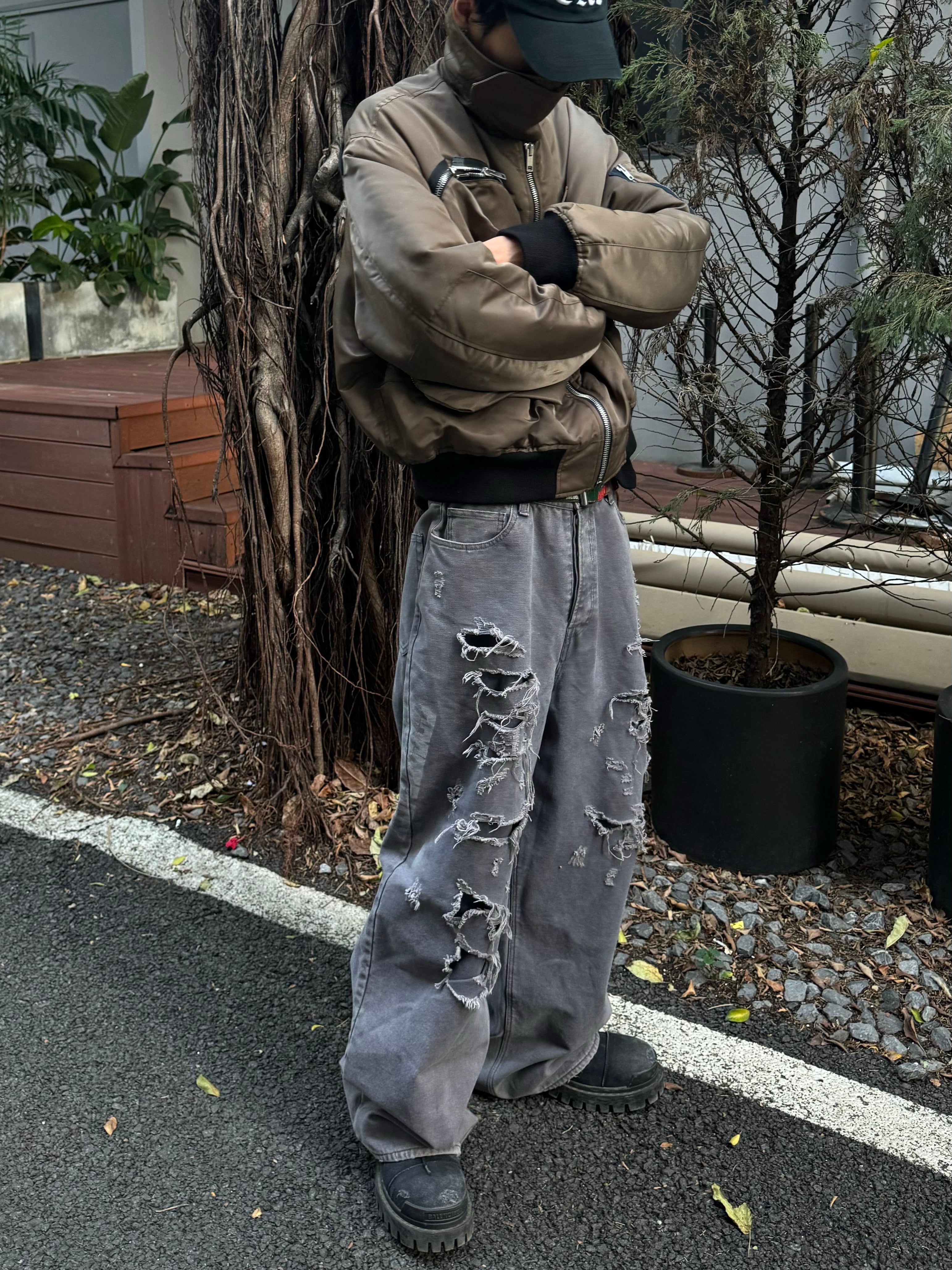 Double-layer Distressed Canvas Pants